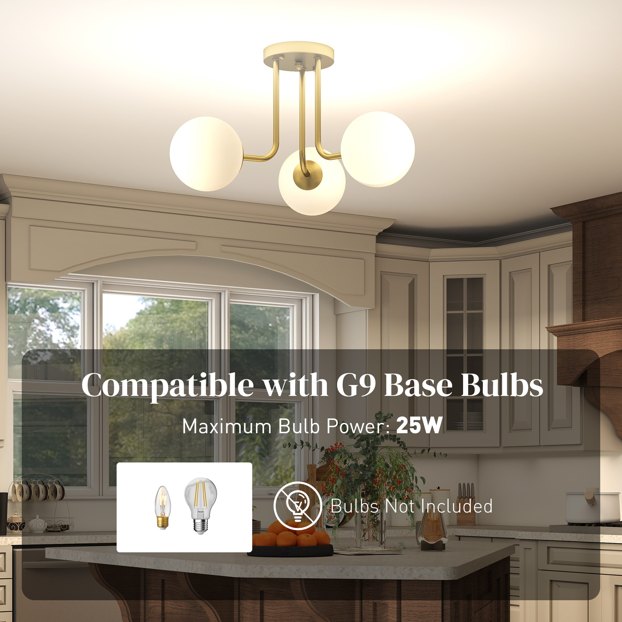 LED Ceiling Light With Globe Shades,Modern 3-Light G9 Sockets For Living — image 2