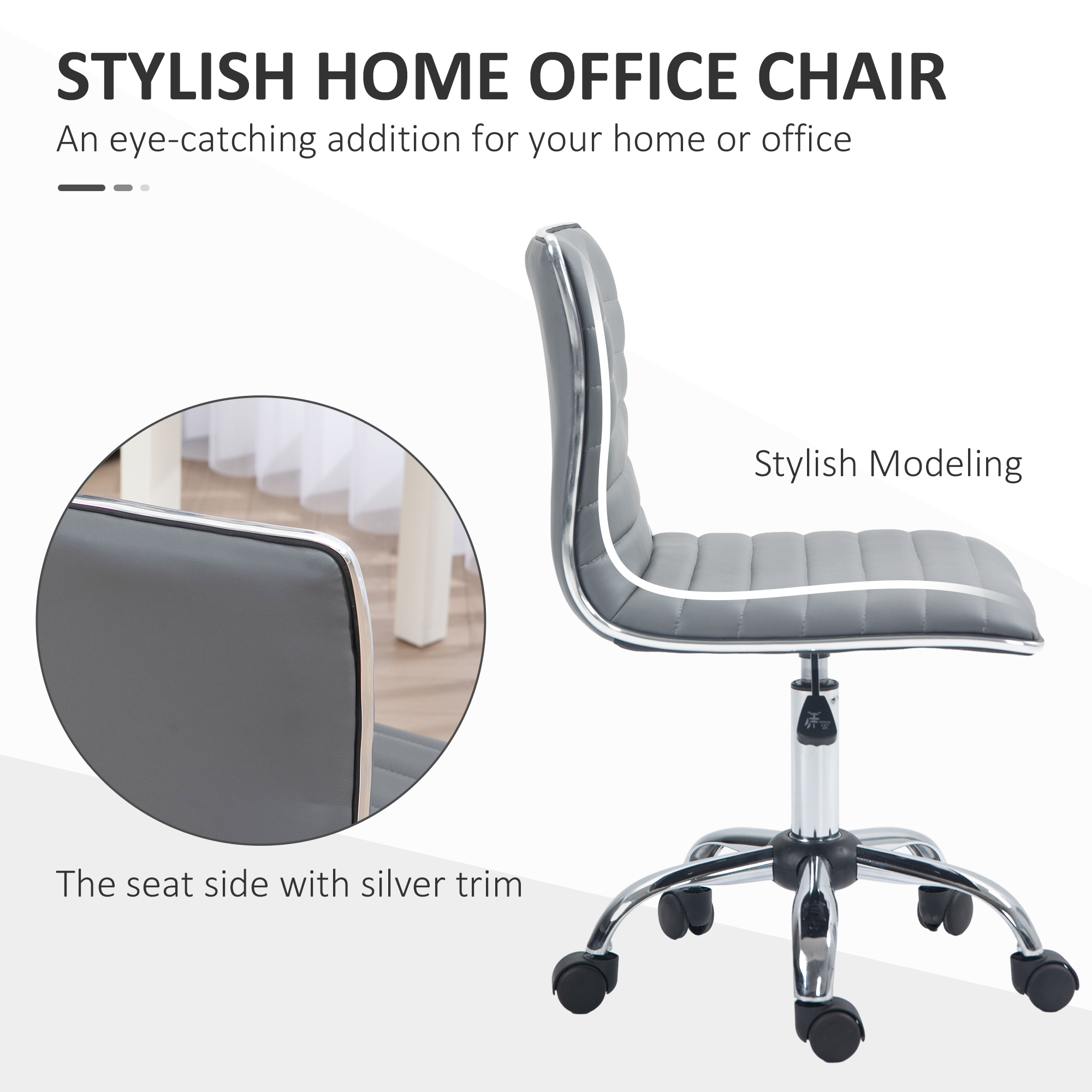 Armless Desk Task Chair Faux Leather Mid-back Computer Office With Adjustable — image 3