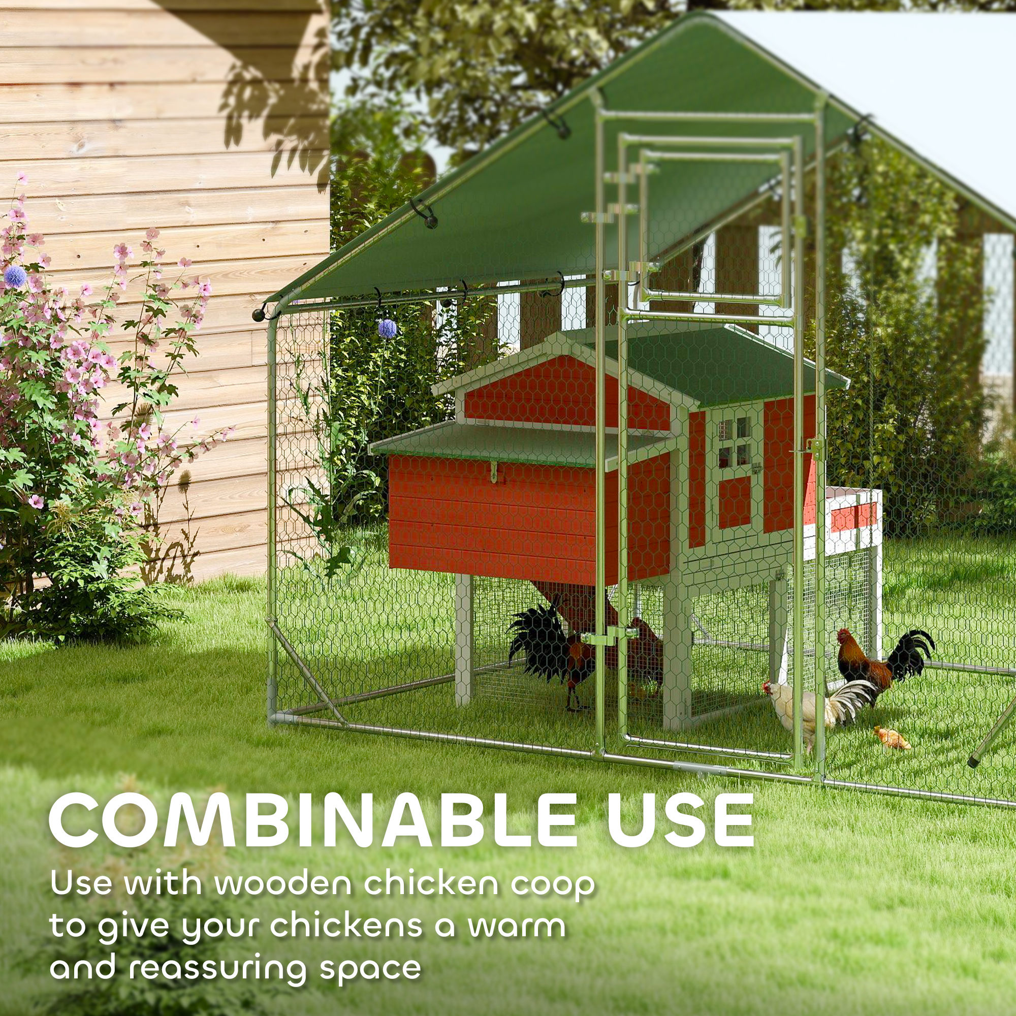 Walk-in Chicken Run W/ Cover,Feeding Door,Hanging