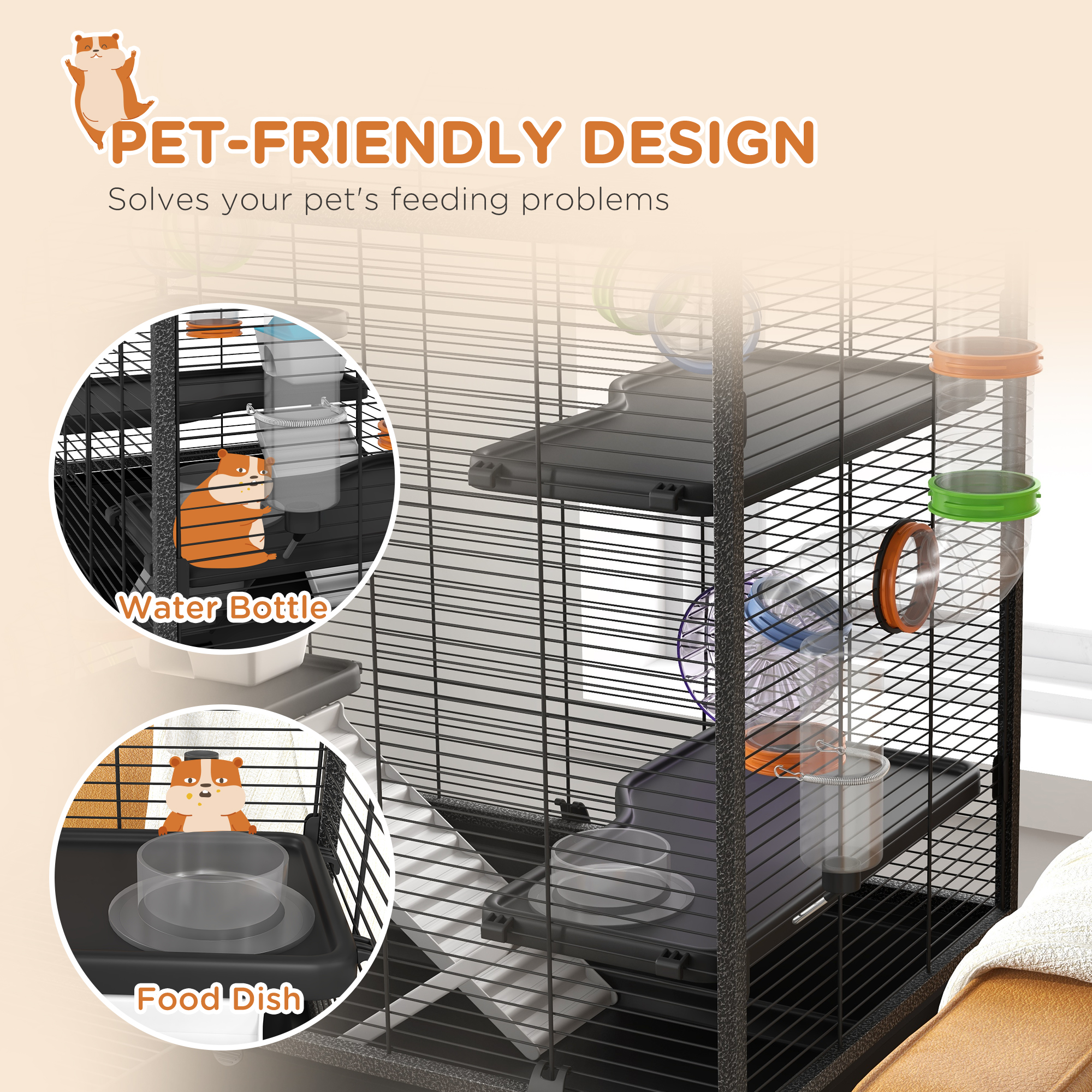 Large Hamster Cage,Gerbil Cage With Tubes,Storage Shelf,Ramps,Platforms,Running — image 4