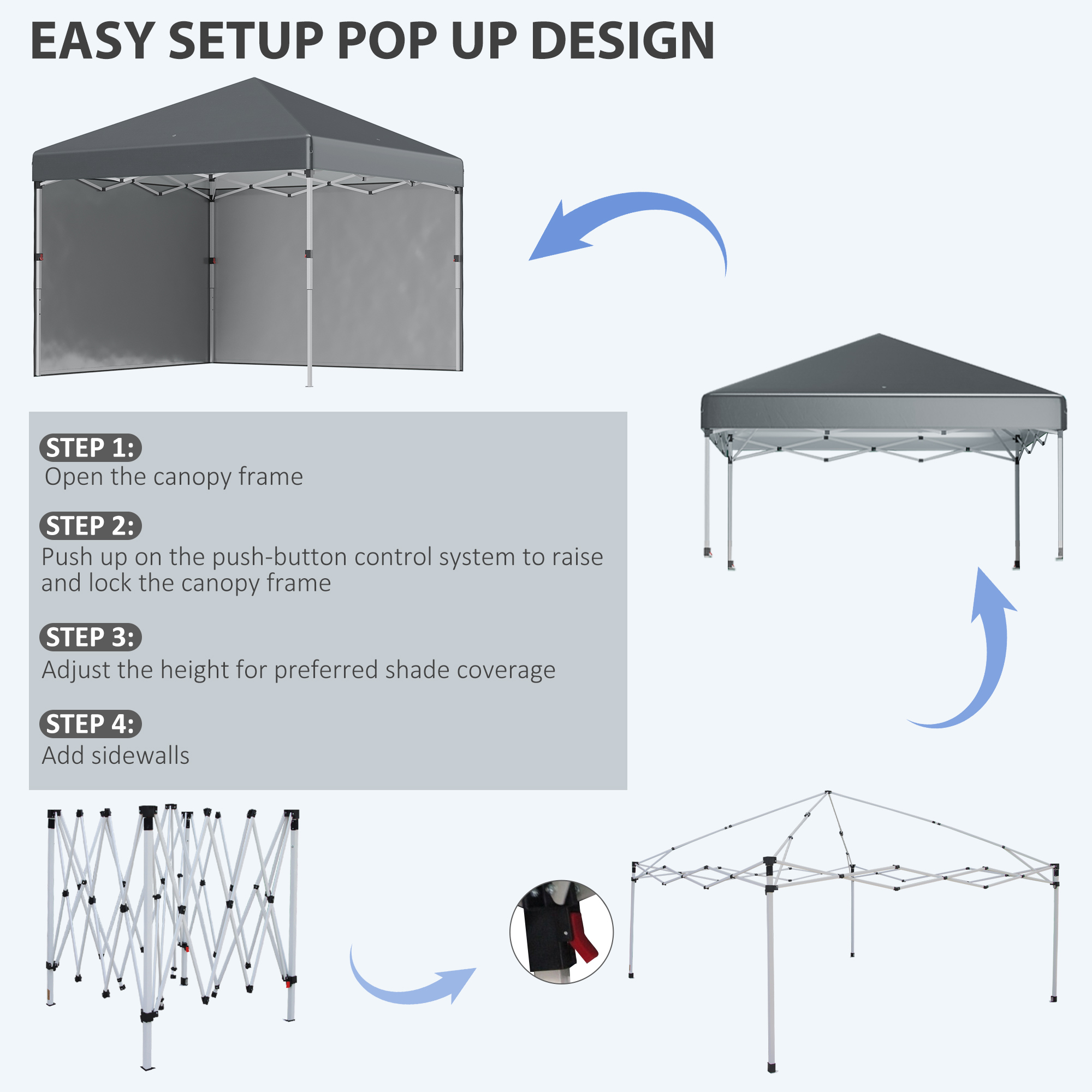 3 X 3 (M) Pop Up Gazebo,UPF 30+ With 2 Sidewalls,Leg Weight Bags And Wheeled — image 4