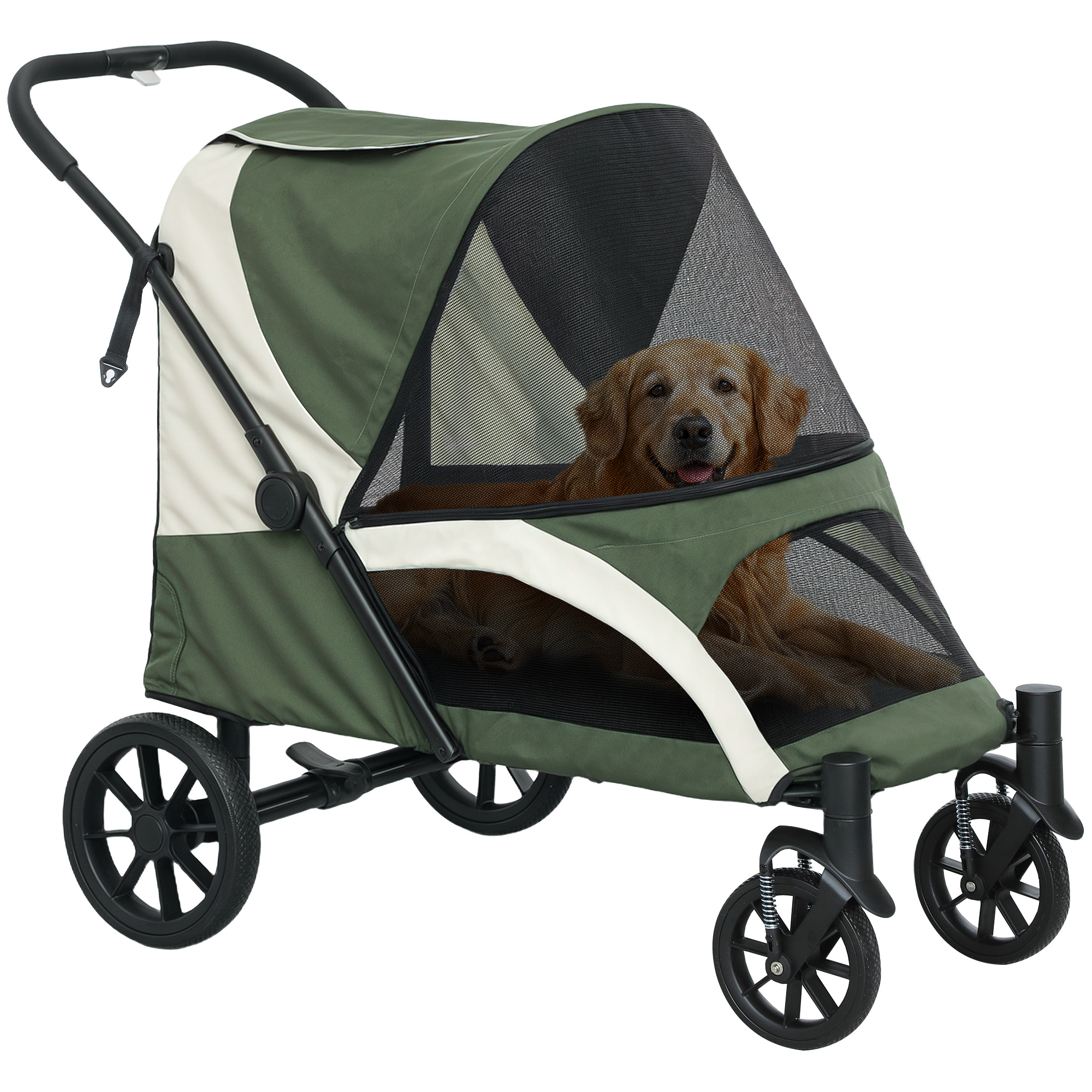 Foldable Pet Stroller For Large Dogs With Four Big Wheels,Shock-Absorbing — image 5