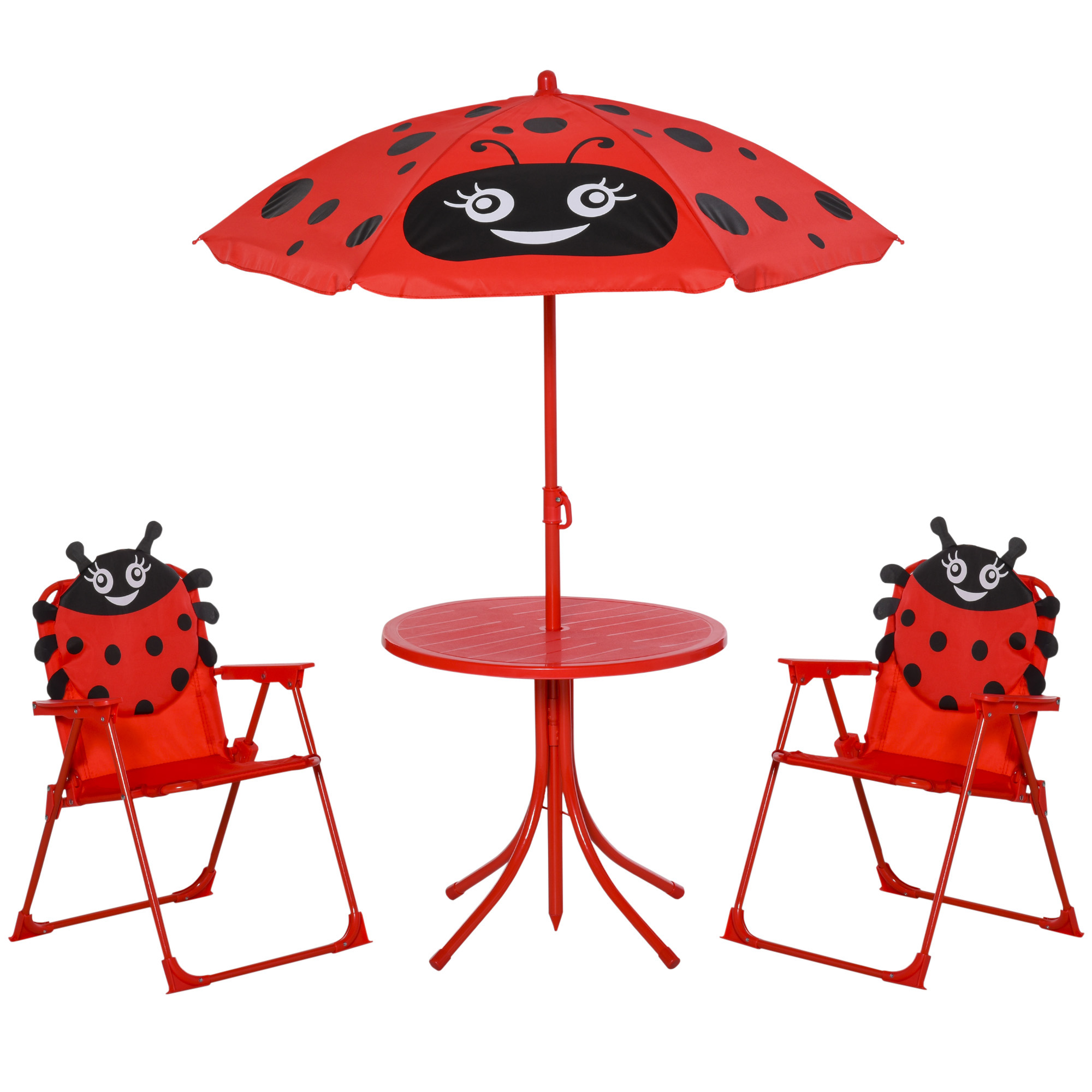 Kids Folding Picnic Table Chair Set W/ Parasol,Red — image 2