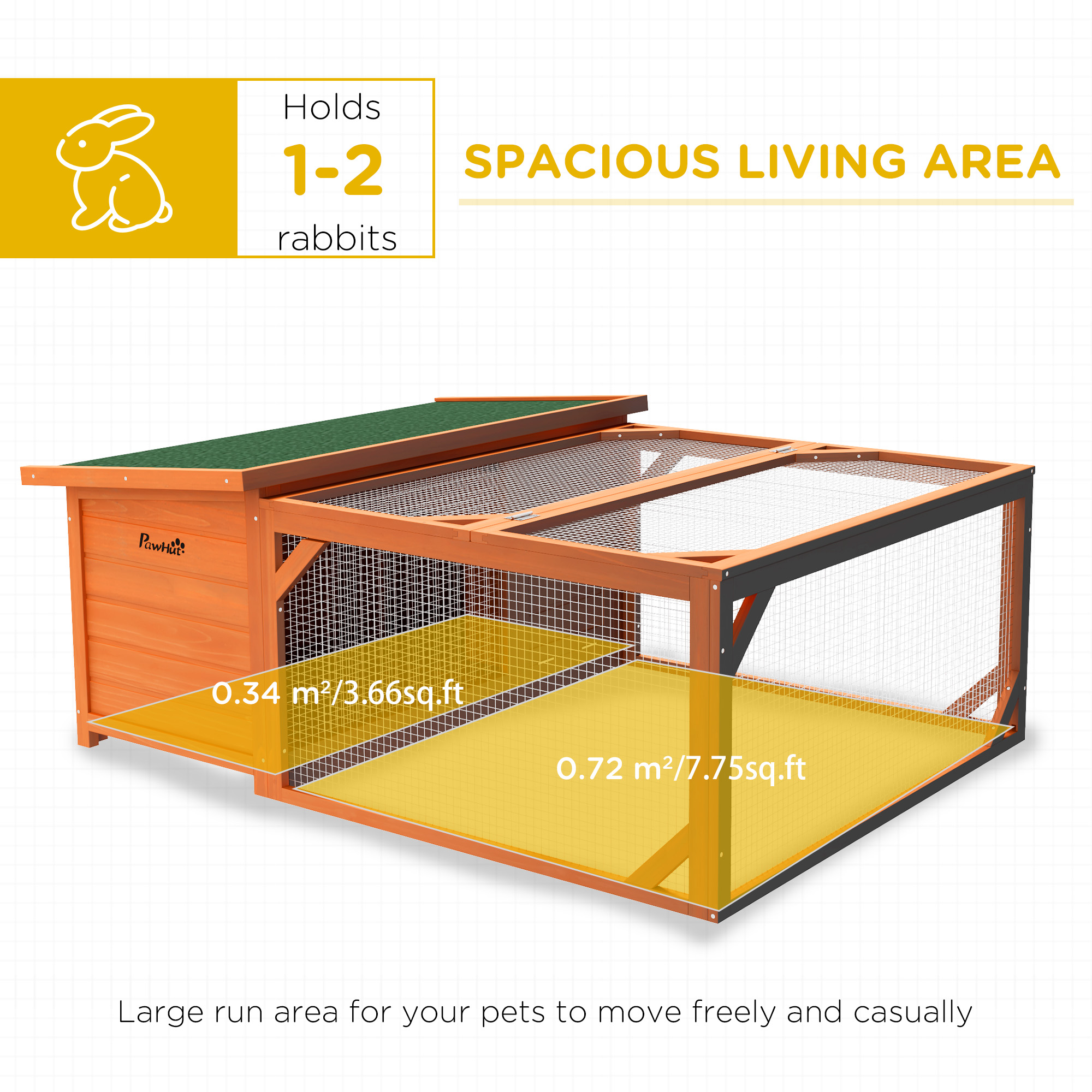 Rabbit Hutch Outdoor Guinea Pig Hutch With Run Small Animal Off-ground Duck House Hideaway Garden With Openable Roof 125.5 X 100 X 49cm Orange detail photo 7
