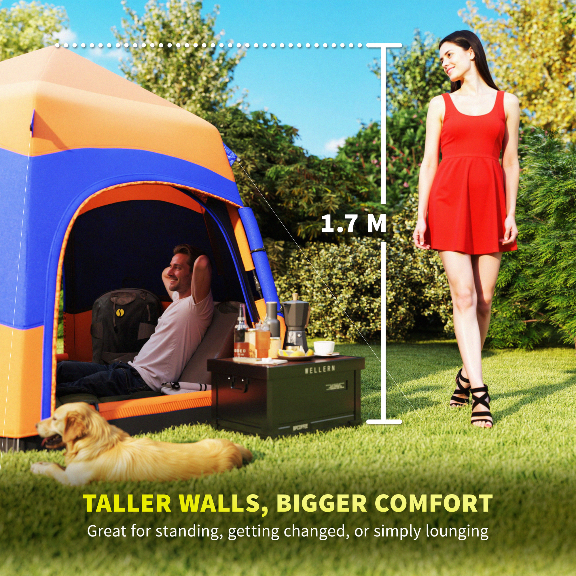 Six Man Hexagon Camping Tent With Hang Hook And Carry Bag-Orange Blue — image 3