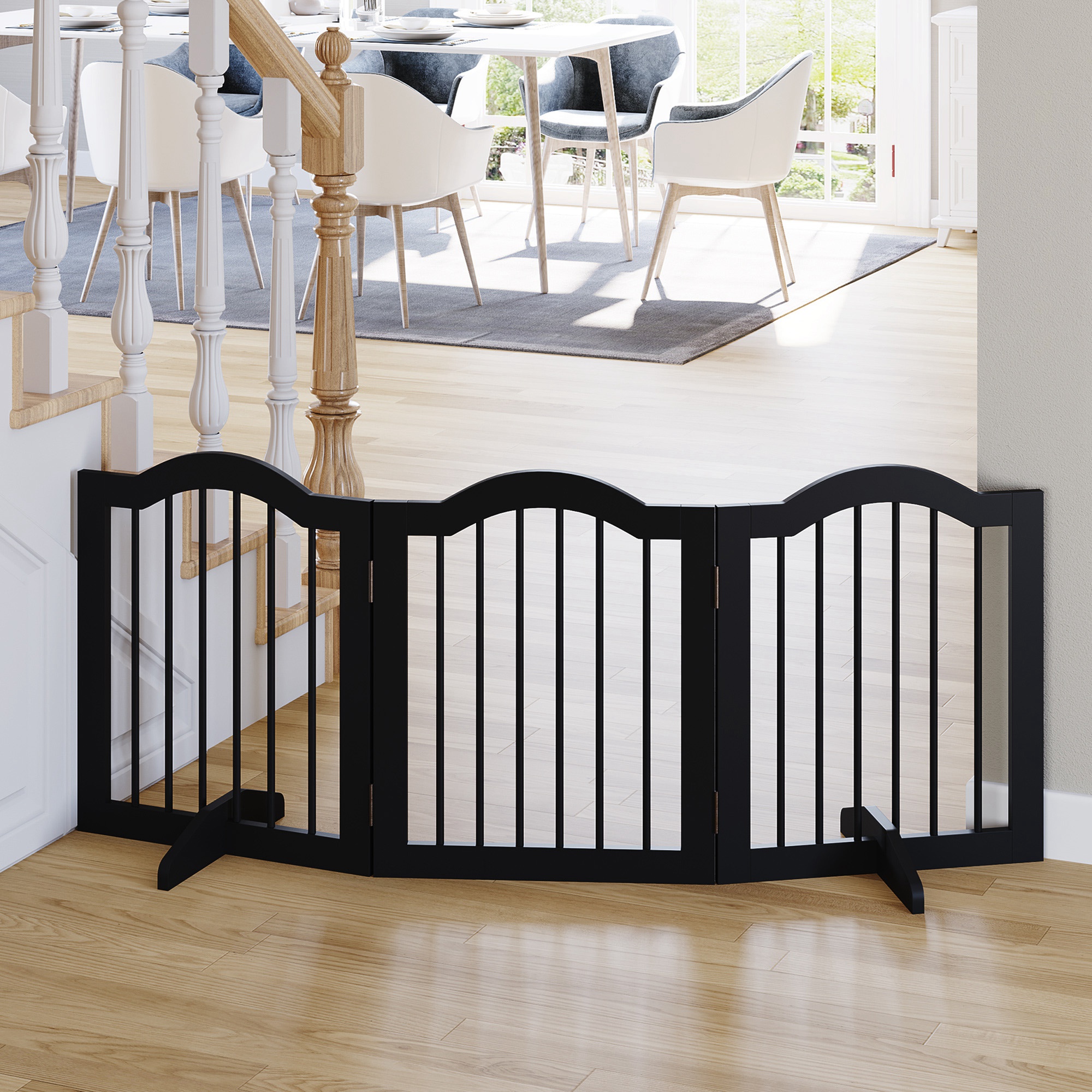 Freestanding Pet Gate Wooden Dog Gate With Support Feet Foldable Pet Fence Safety Barrier For The House Doorway Stairs Black detail photo 9