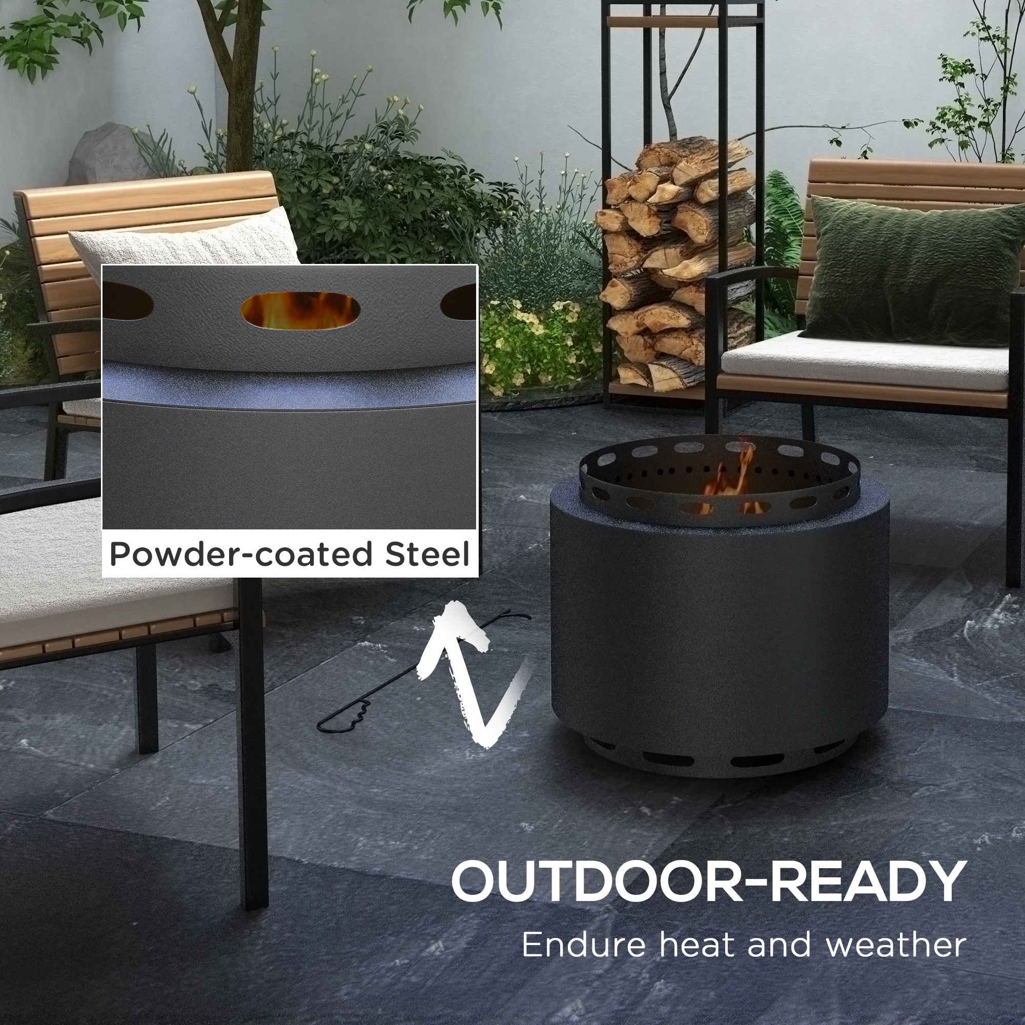 Smokeless Fire Pit,48.5cm Portable Wood Burning Firepit With Poker For Garden — image 2