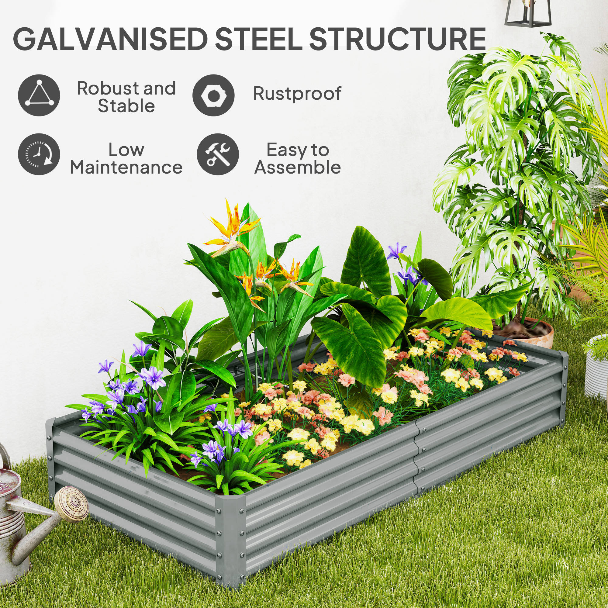 180 X 90cm Galvanised Steel Open Planter-Silver — image 3
