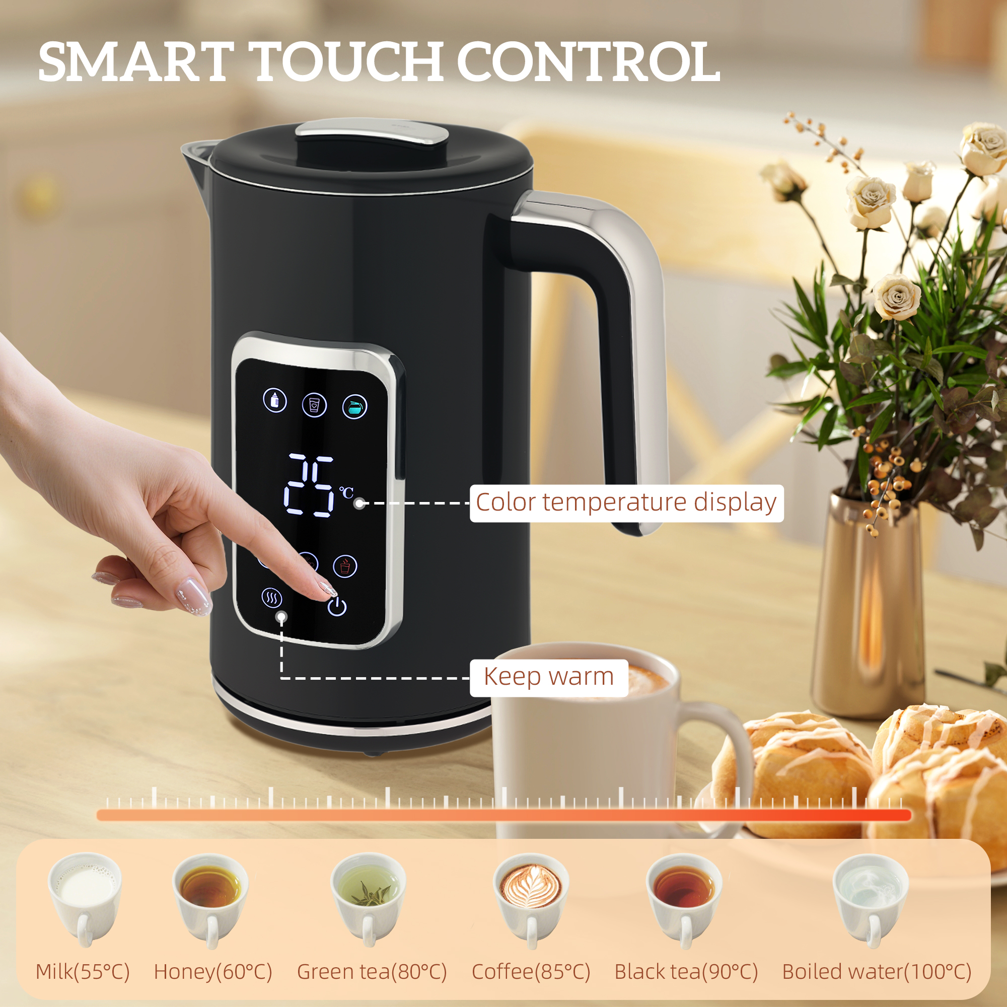 Touch Screen Kettle And Toaster Set-Black — image 4