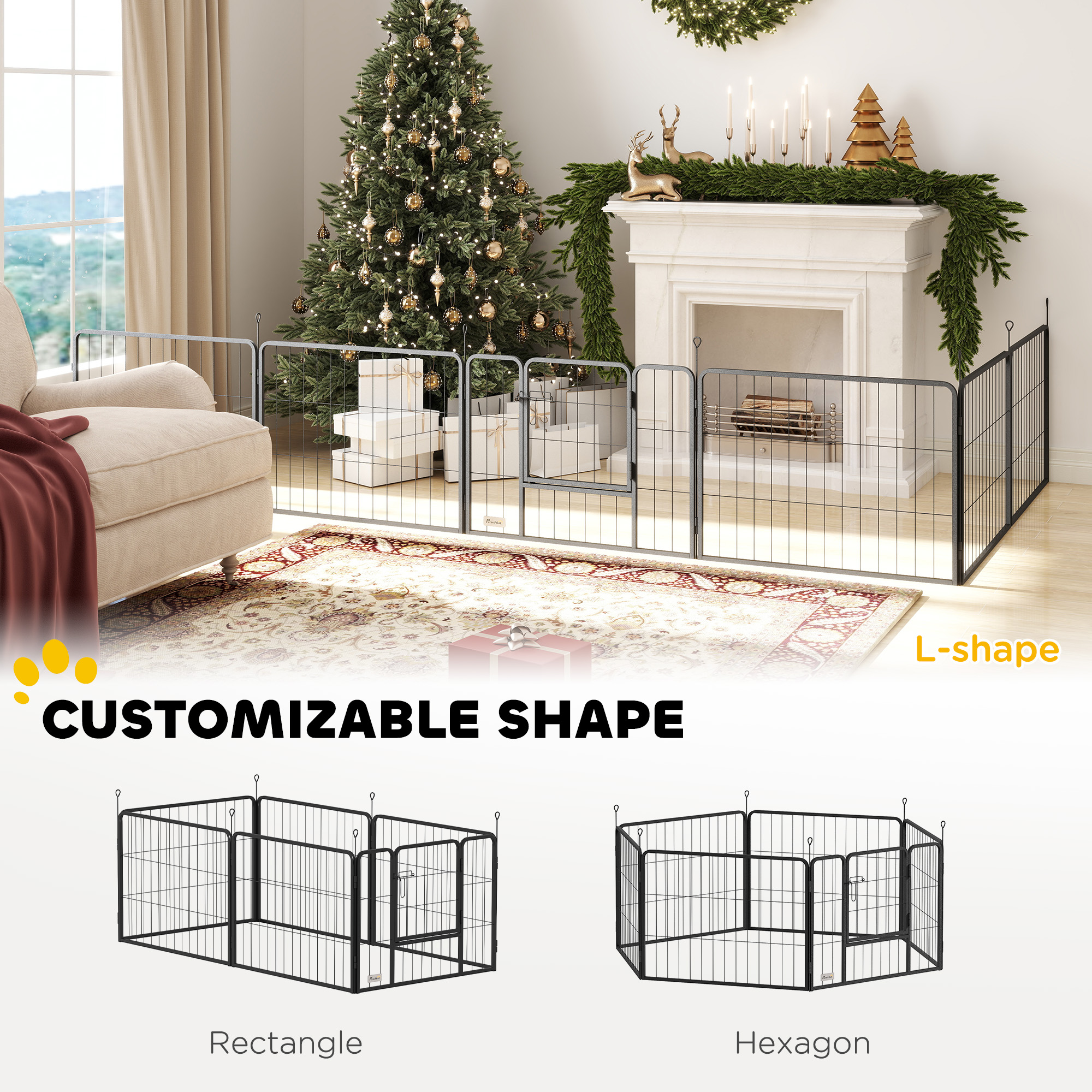 6 Panels Dog Playpen,Portable Detachable Puppy Pen With Door,for Small Dogs,60cm High,Grey detail photo 7