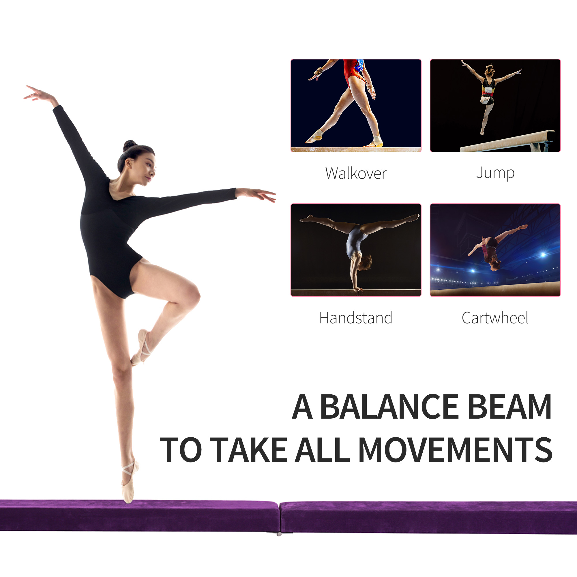 2.4M 8FT Gymnastics Folding Balance Beam Home Gym Training Exercise — image 2