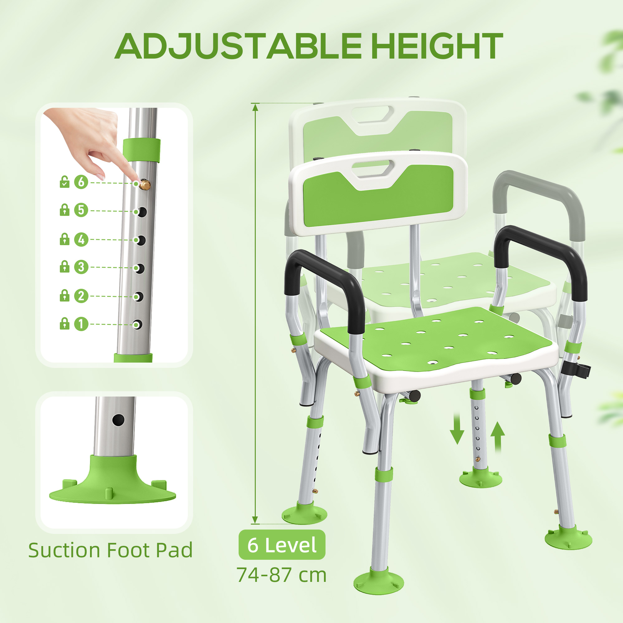 EVA Padded Shower Chair For The Elderly And Disabled,Height Adjustable Stool — image 2