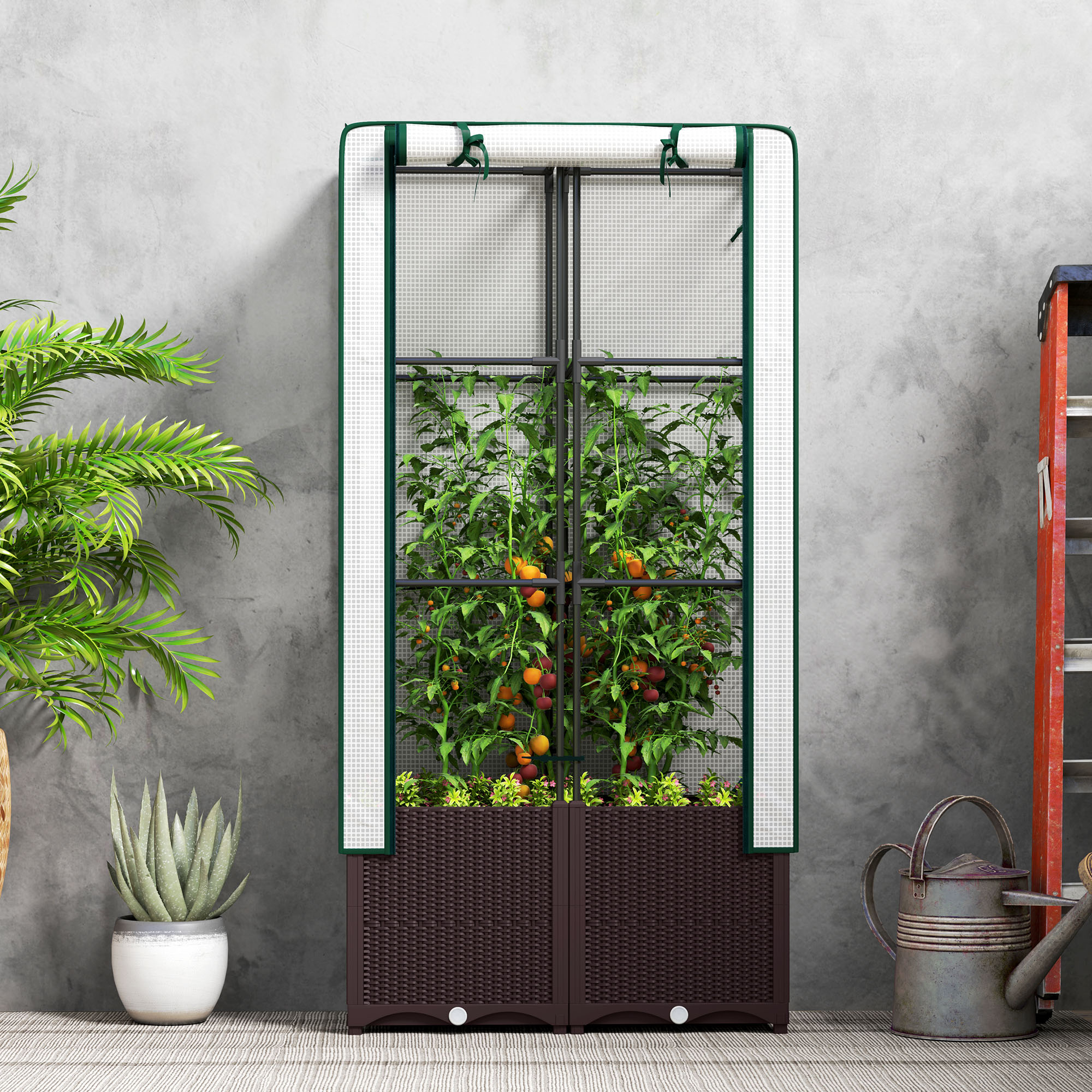 Raised Garden Bed With Trellis,Plastic Planter Box PE Cover,Drainage — image 3