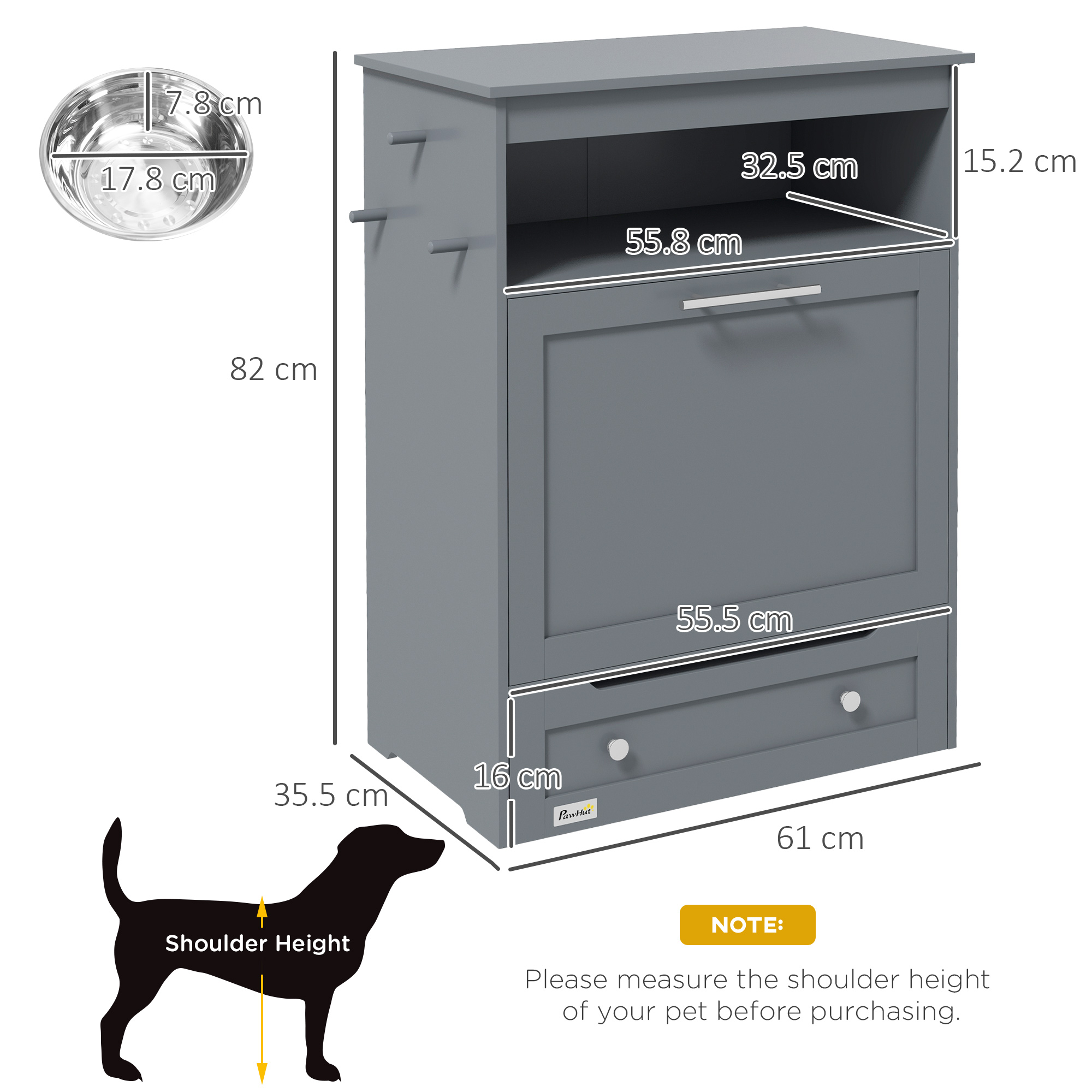 Pet Feeder Station,Dog,Cat Storage Container,with Raised Bowls,Hanger,Cabinet-Grey detail photo 8