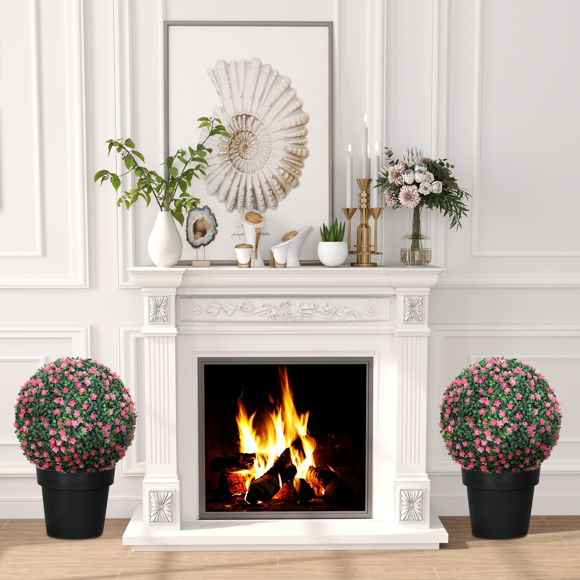 Set of two artificial boxwood balls plants-pink