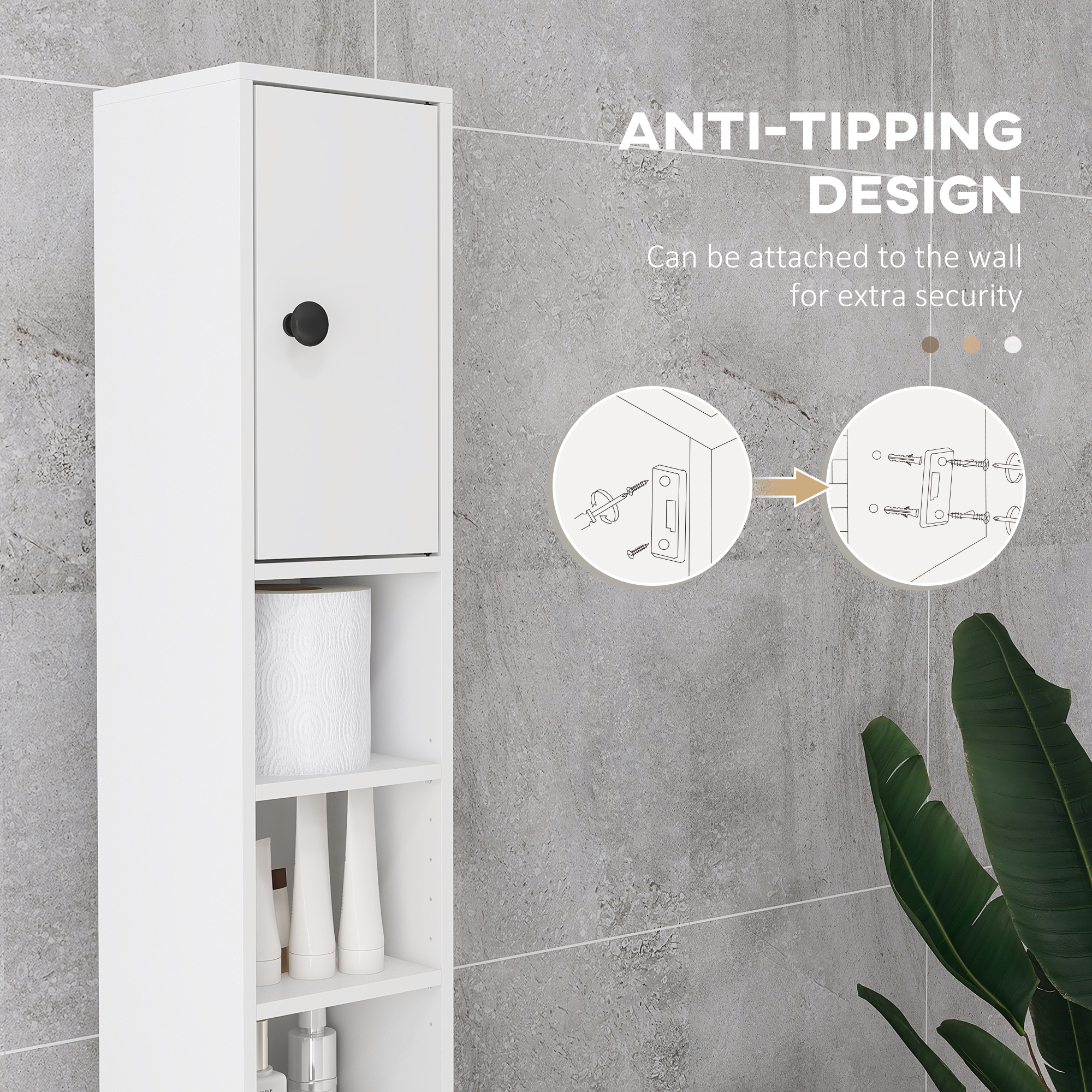 180cm Slim Bathroom Cabinet,with Drawer,Shelves And Cupboards-White — image 4