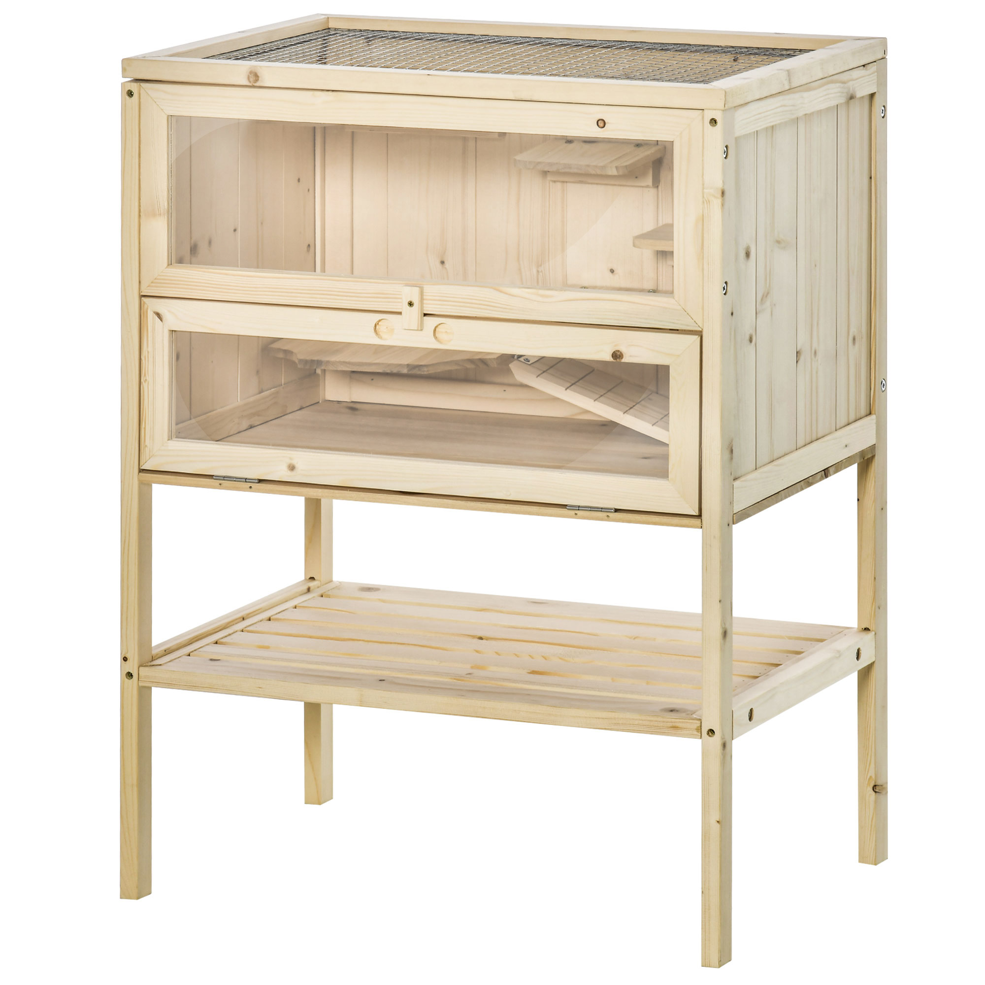 Wooden Hamster Cage With Storage Shelf,Small Animal Exercise Play House With Openable Top,Ramp For Gerbils,Drawf Hamsters,60 X 40 X 80 Cm-Natural detail photo 11