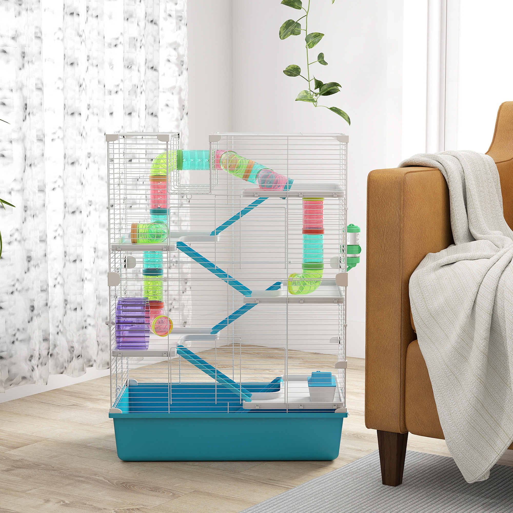 6 Tier Hamster Cage,Small Animal Cage With Tubes,Exercise Wheel,Ramps,Hut,Food — image 5