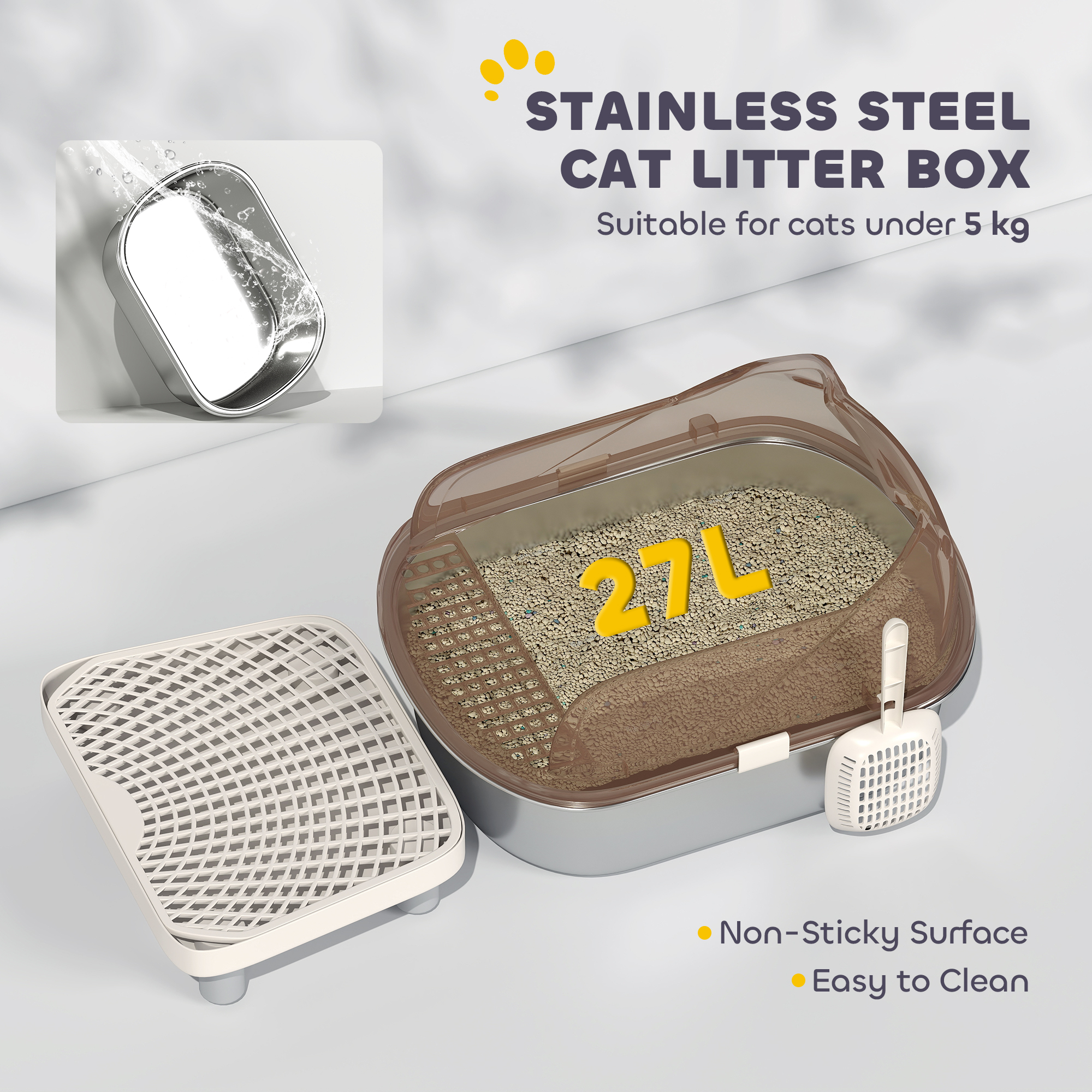 Stainless Steel Litter Box With Lid,High Wall Sided — image 5