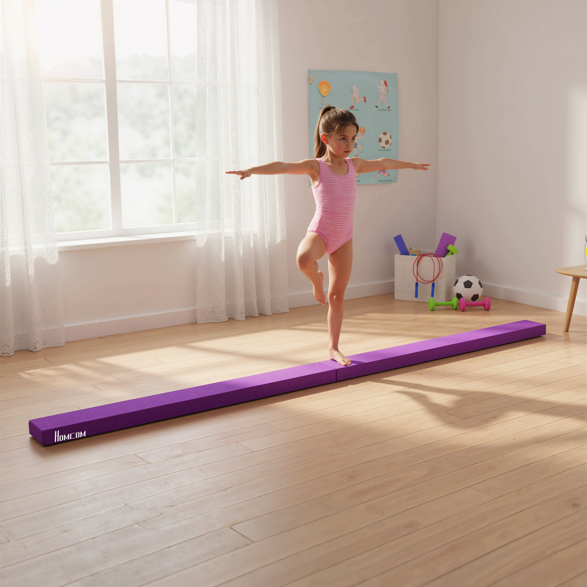 2.4M 8FT Gymnastics Folding Balance Beam Home Gym Training Exercise — image 5