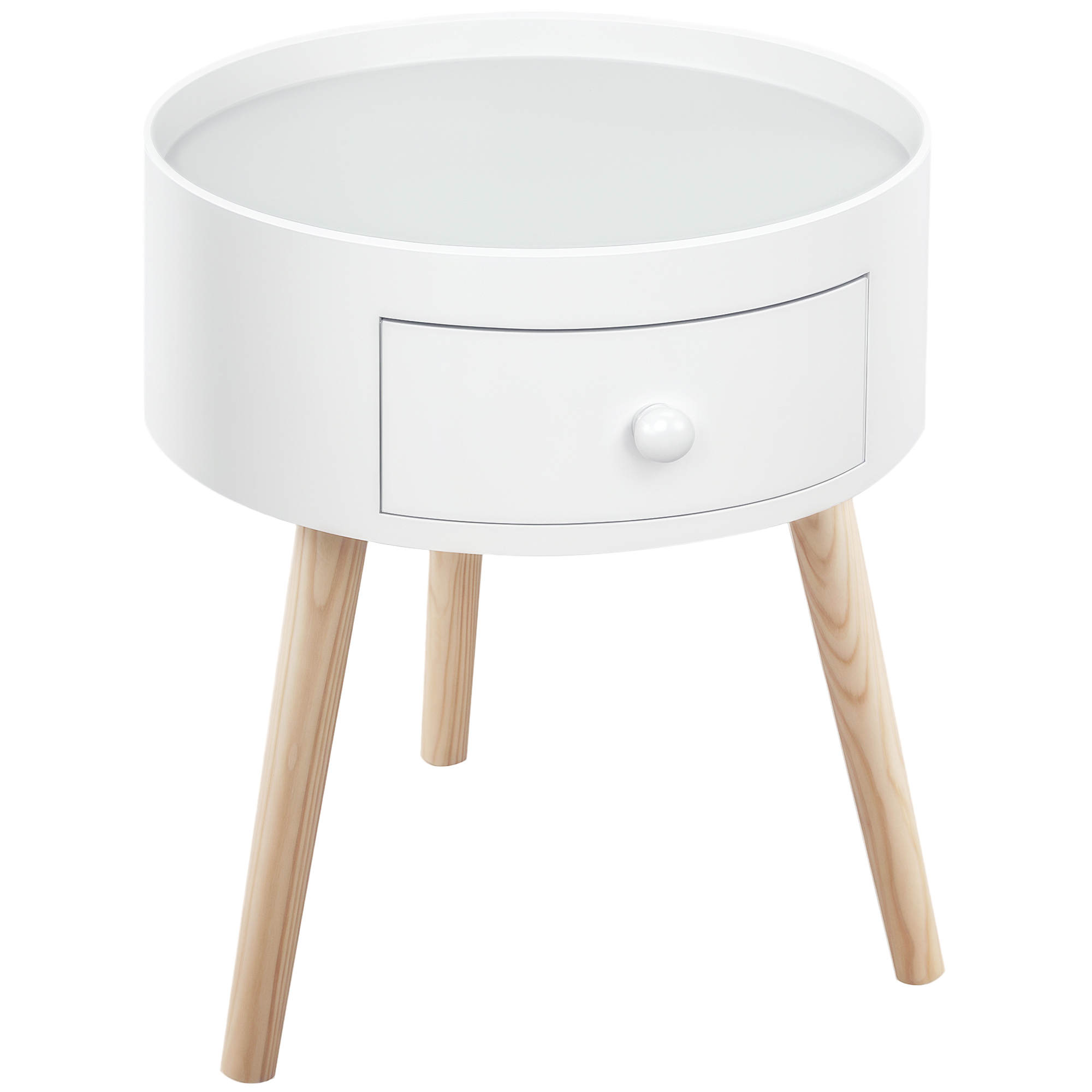 Modern Side Table,Small Coffee Table,Round Bedside Table With Drawer And Wood