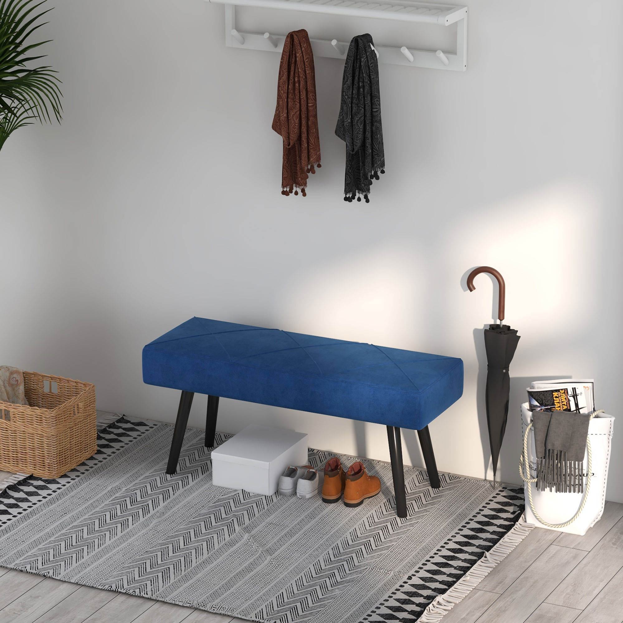 End Of Bed Bench With X-Shape Design And Steel Legs,Upholstered Hallway — image 4