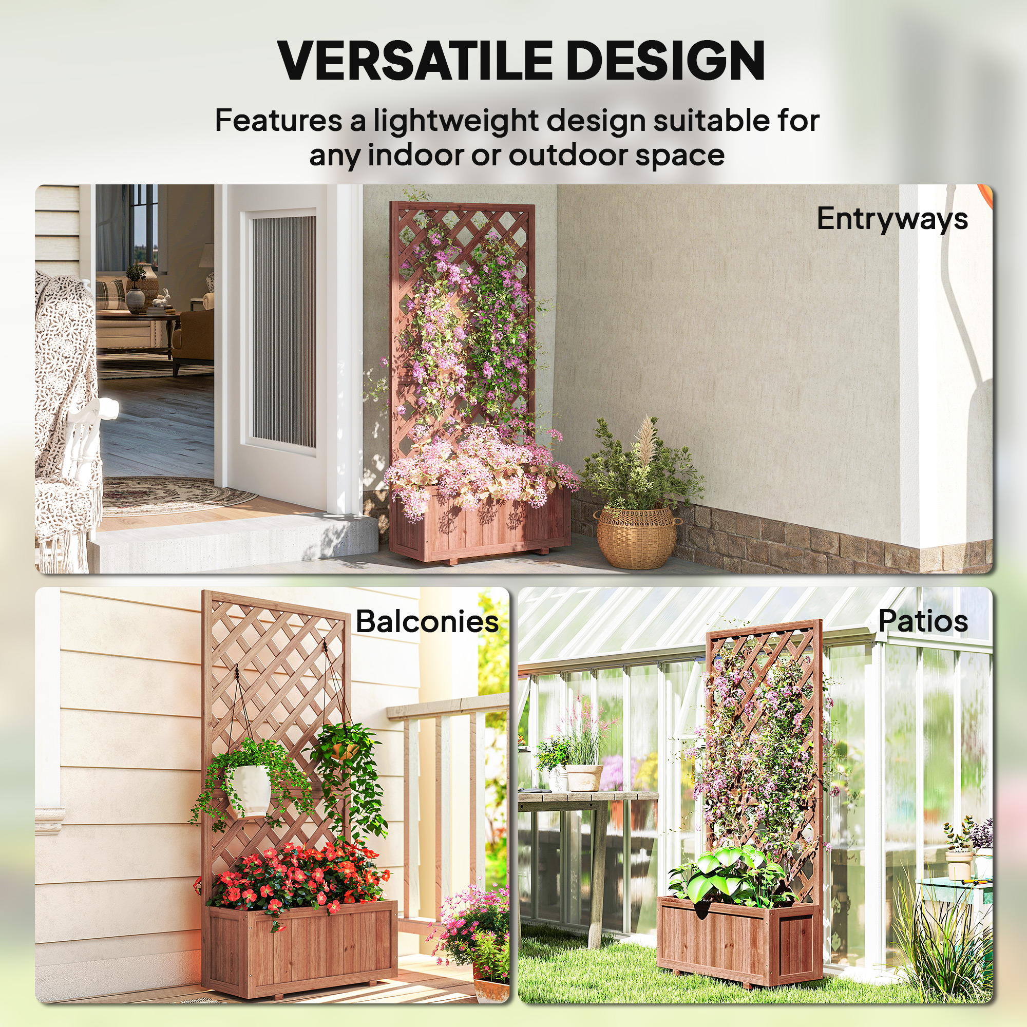 Garden Planter With Trellis,45L Raised Bed For Climbing — image 3