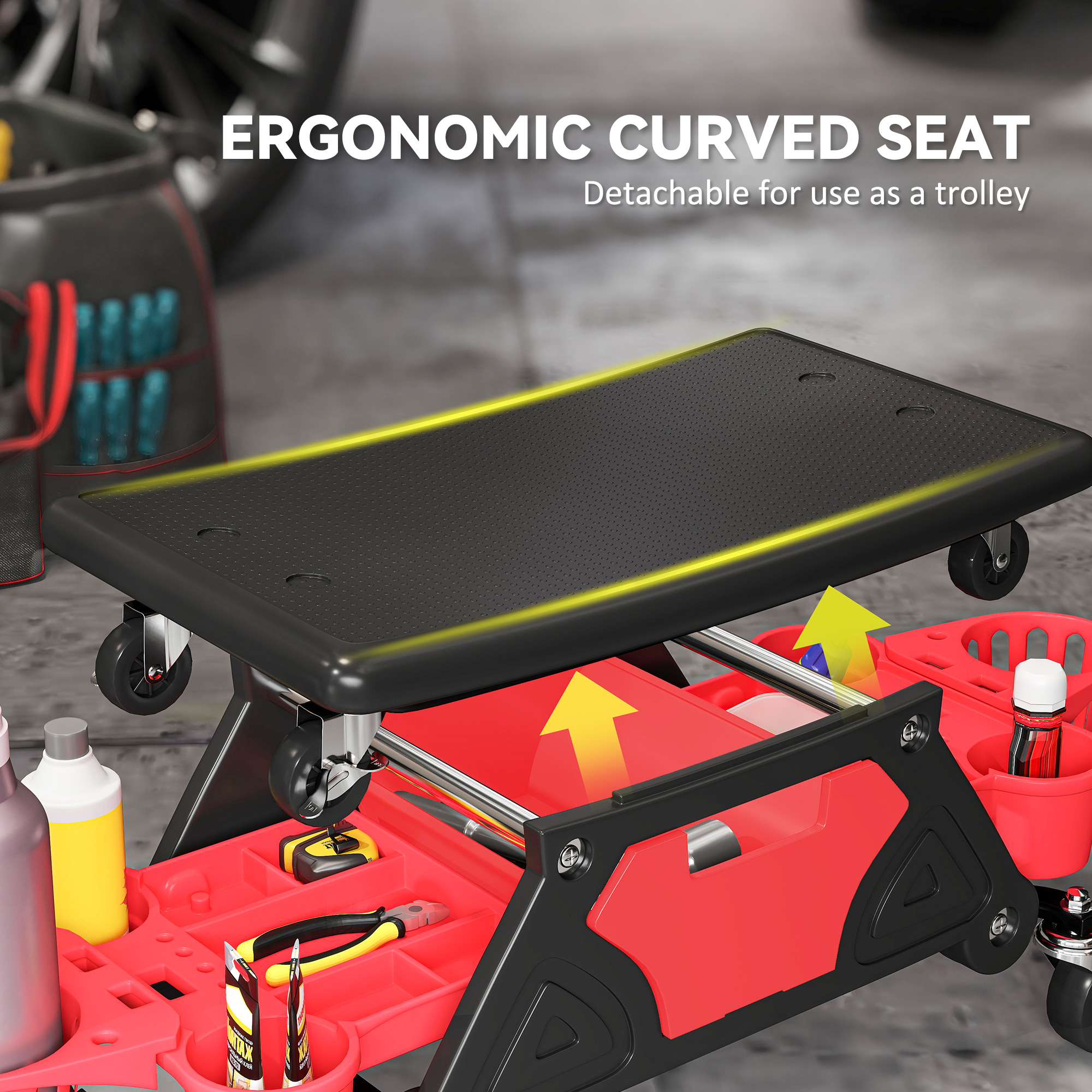 Rolling Mechanic Stool,135kg Capacity Workshop Stool With 360Â° Swivel