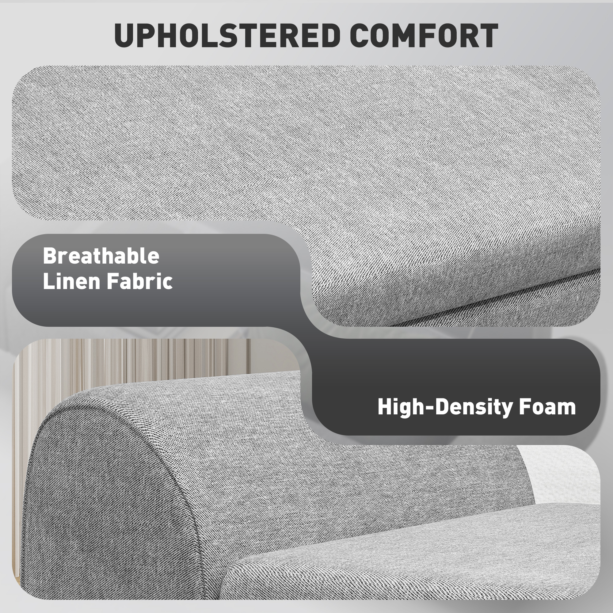 Storage Ottoman With Armrest,Upholstered Linen Bench,Window Seat Rubberwood — image 2