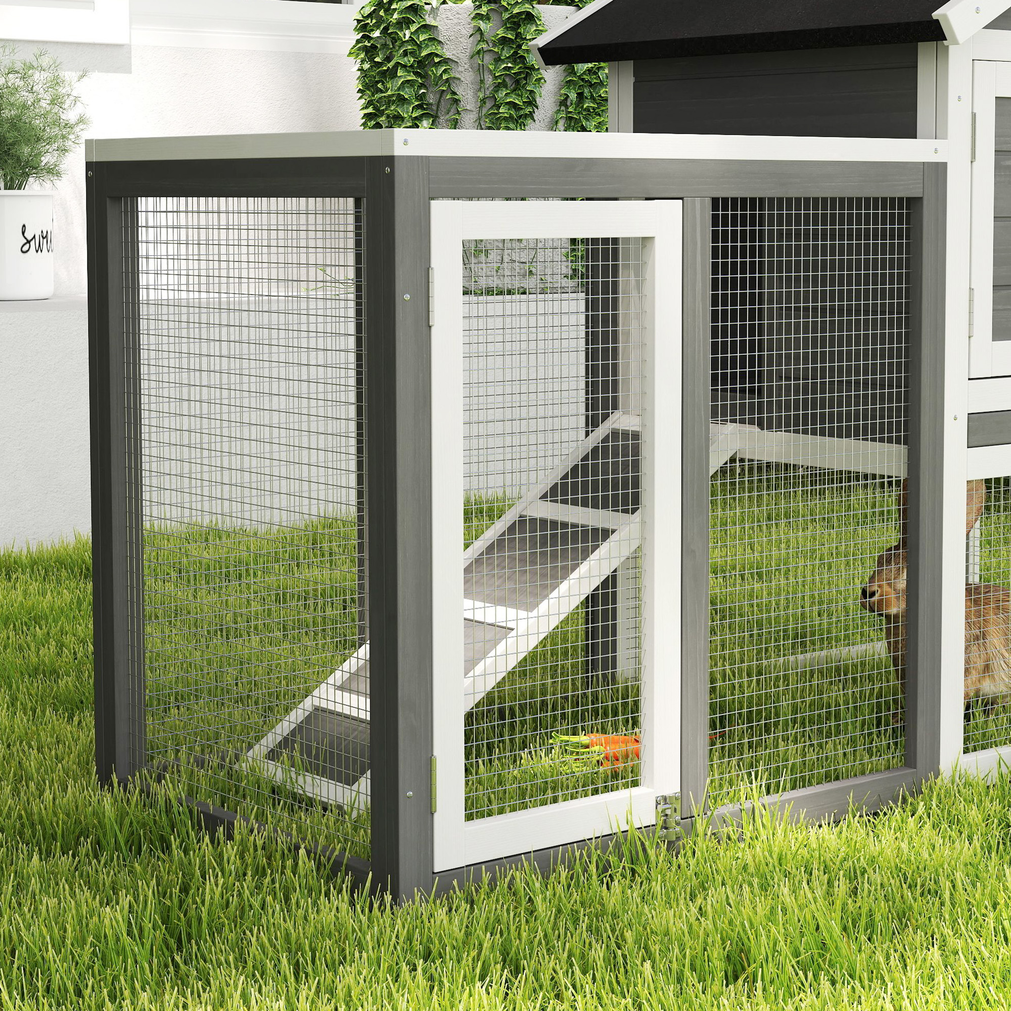 Rabbit Hutch Outdoor Wooden Guinea Pig Run Bunny Cage Small Animal House