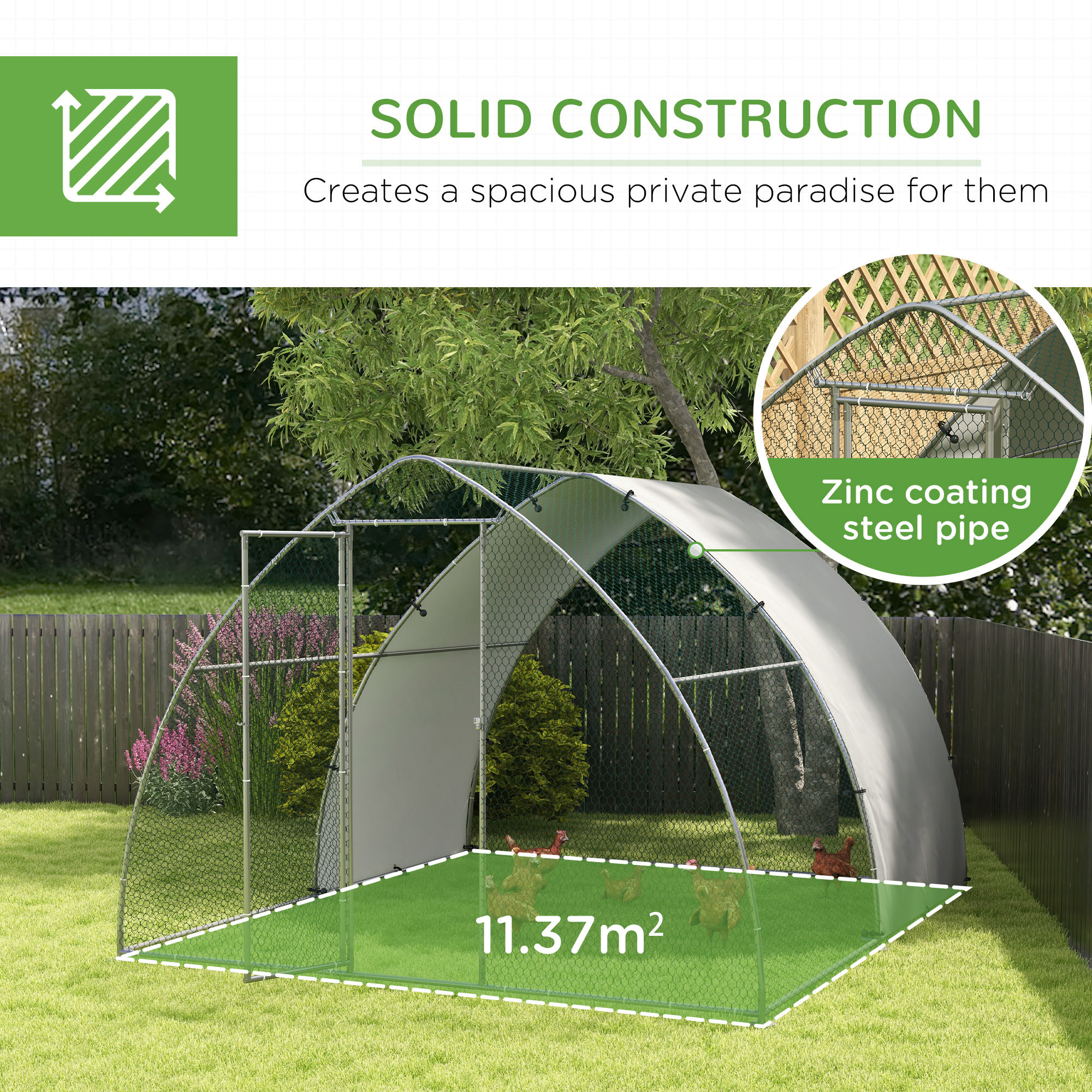Galvanised Outdoor Chicken Coop,with Cover,for 8-12 — image 6