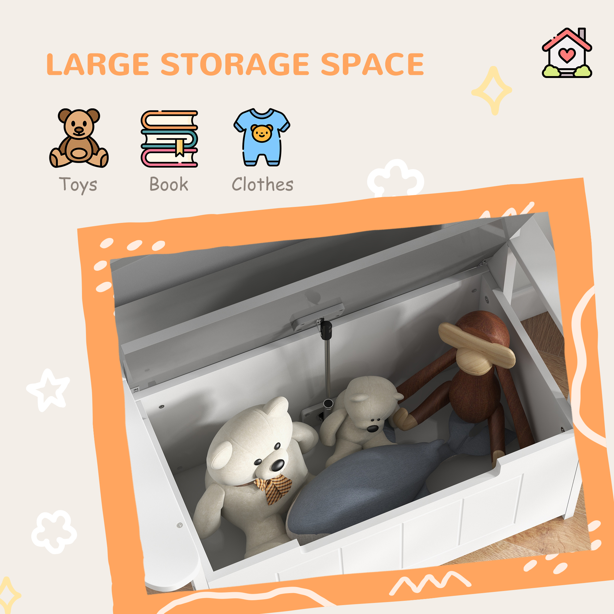 2-in-1 Toy Box For Kids With Lid Bedroom,Nursery,Playroom,Grey — image 4