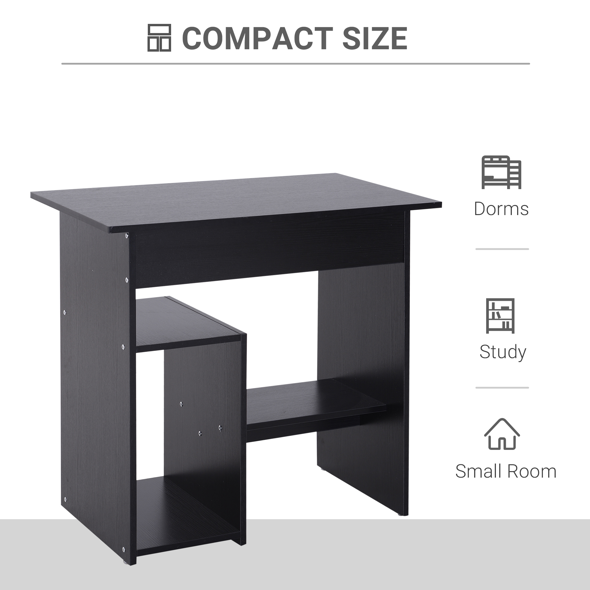 Compact Small Computer Table Wooden Desk Keyboard Tray Storage Shelf Modern — image 2
