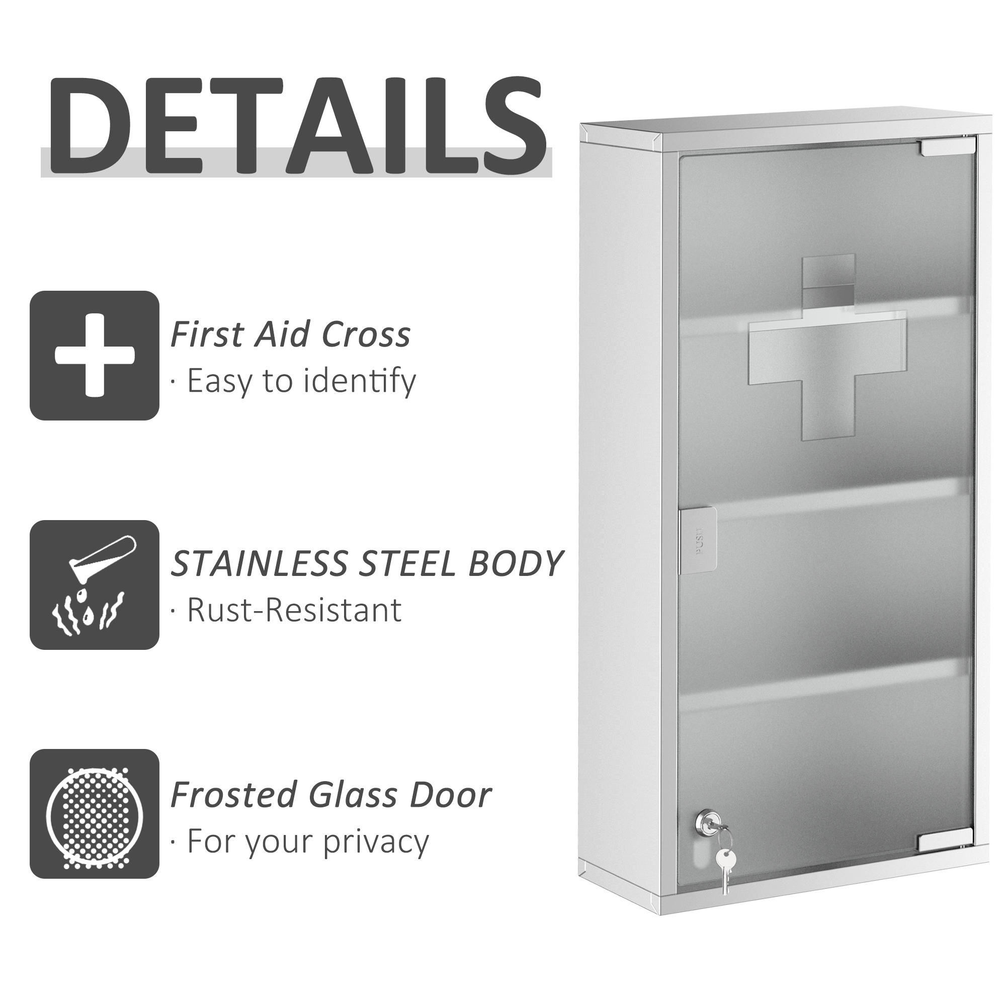 4 Tier Stainless Steel Wall Mounted Medicine Cabinet Glass Lockable Door — image 2