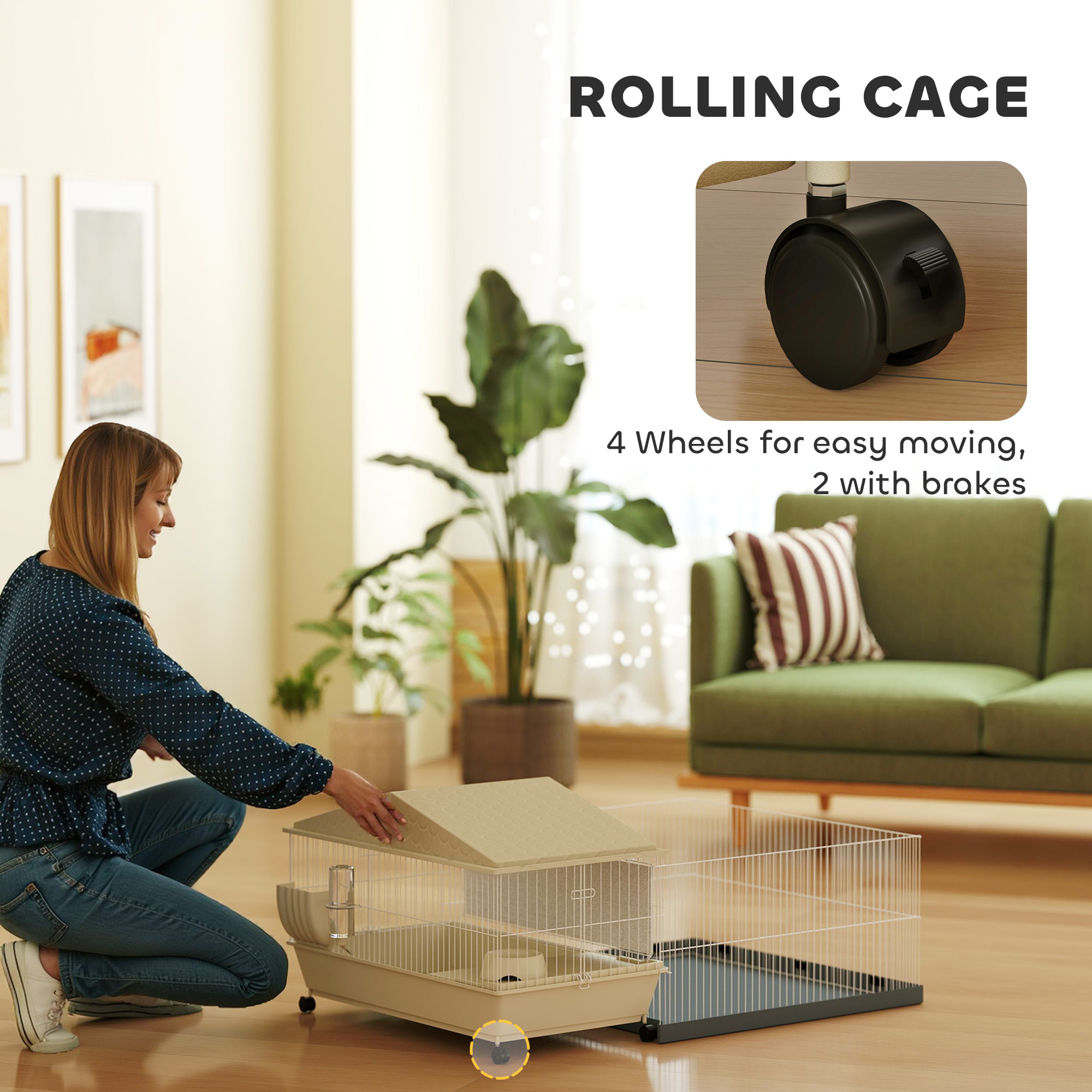 Small Animal Cage With Removable Pet Playpen,Guinea Pig Waterproof Pad,Hay