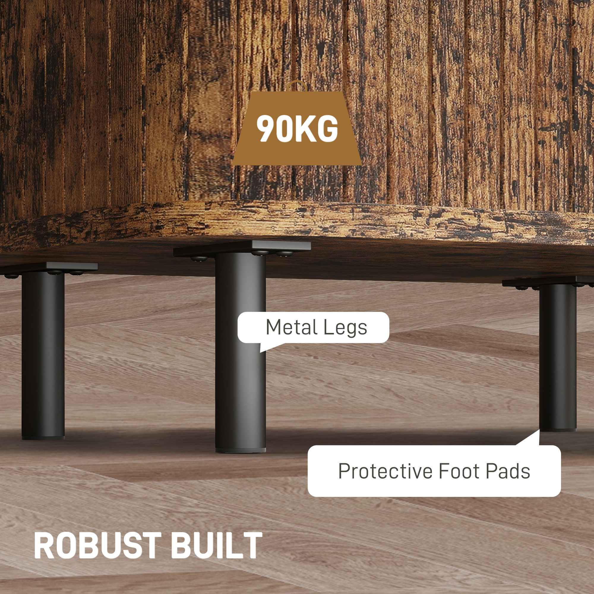 Nightstand With Sliding Doors And Metal Legs Rustic Brown — image 5