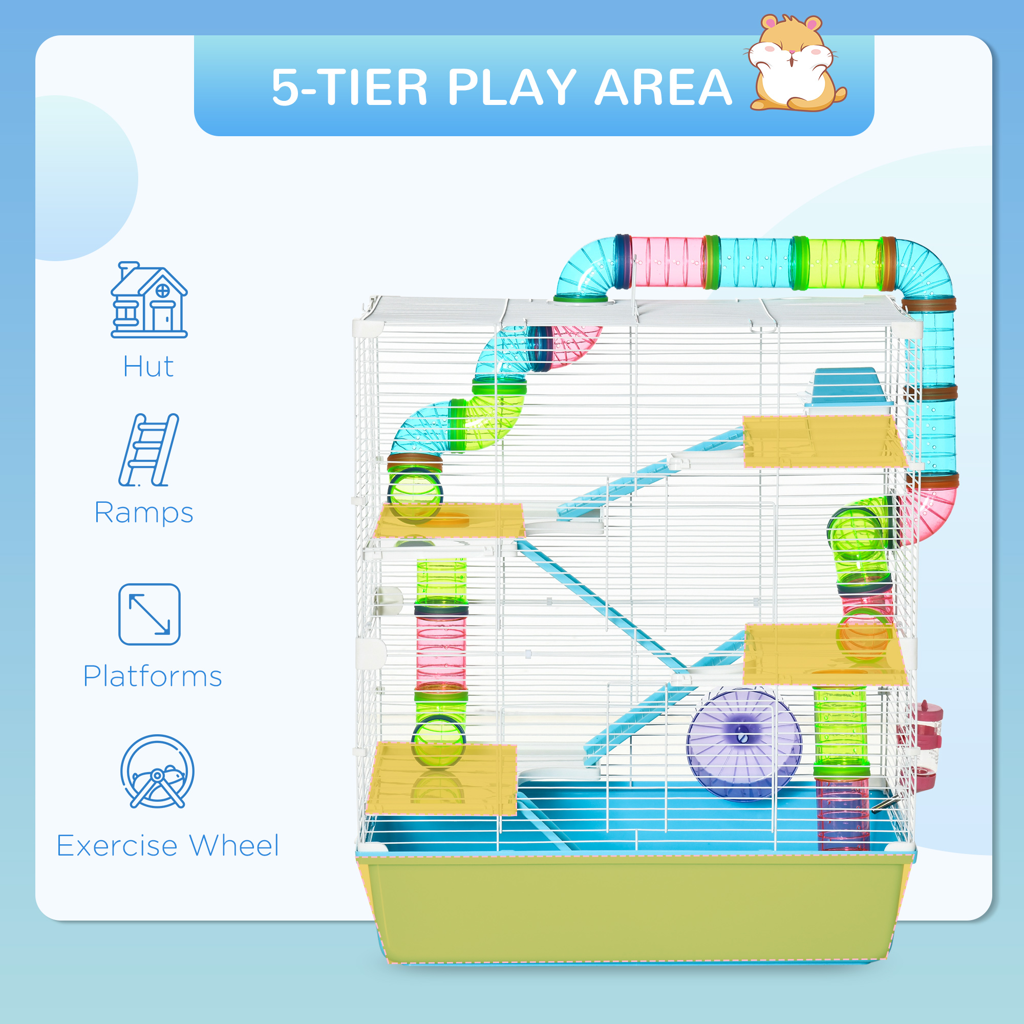 Hamster Cage W/ Water Bottle,Exercise Wheel,Tubes,Ramps-Light Blue — image 3