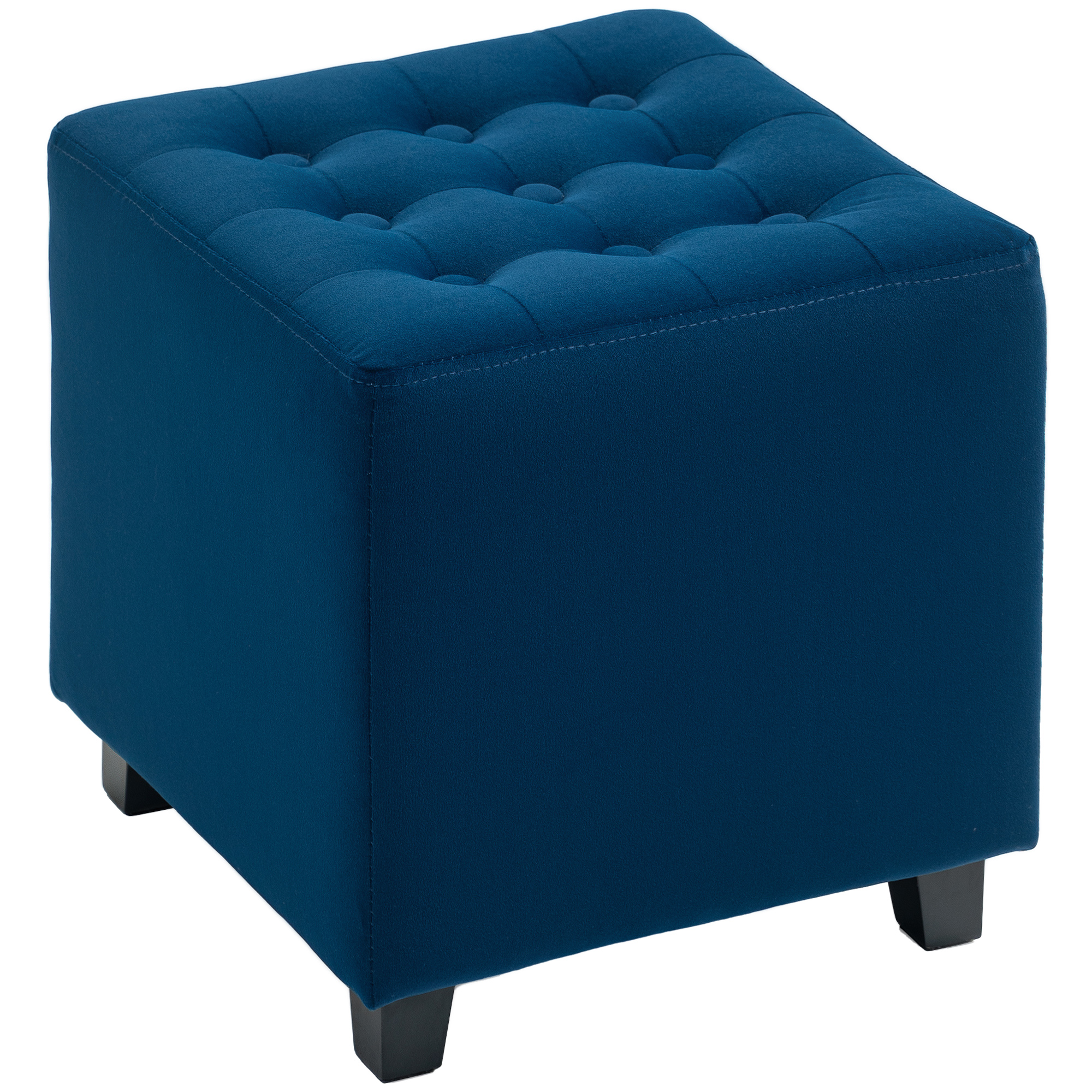 Velvet-Feel Square Ottoman-Blue — image 2