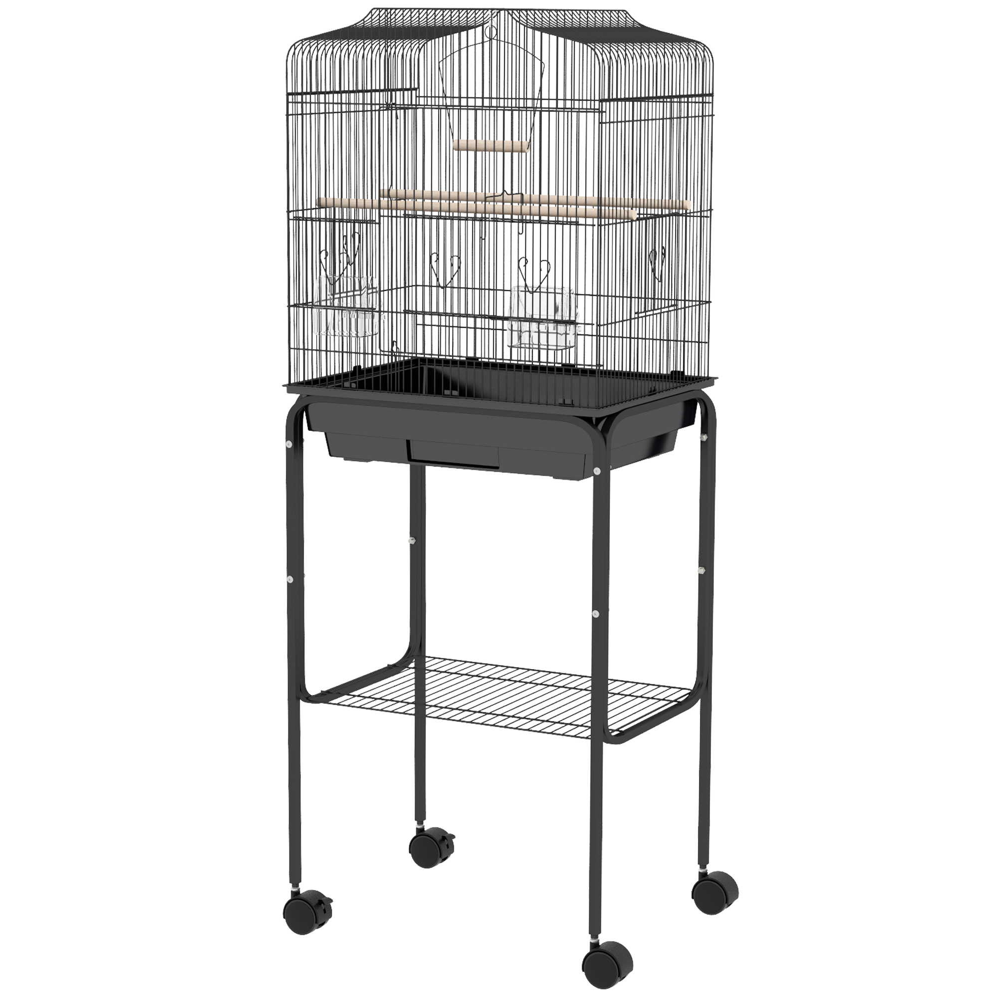 Bird Cage Budgie Cages For Finch Canary Parakeet With Stand Wheels Slide-out Tray Accessories Storage Shelf,Black detail photo 11