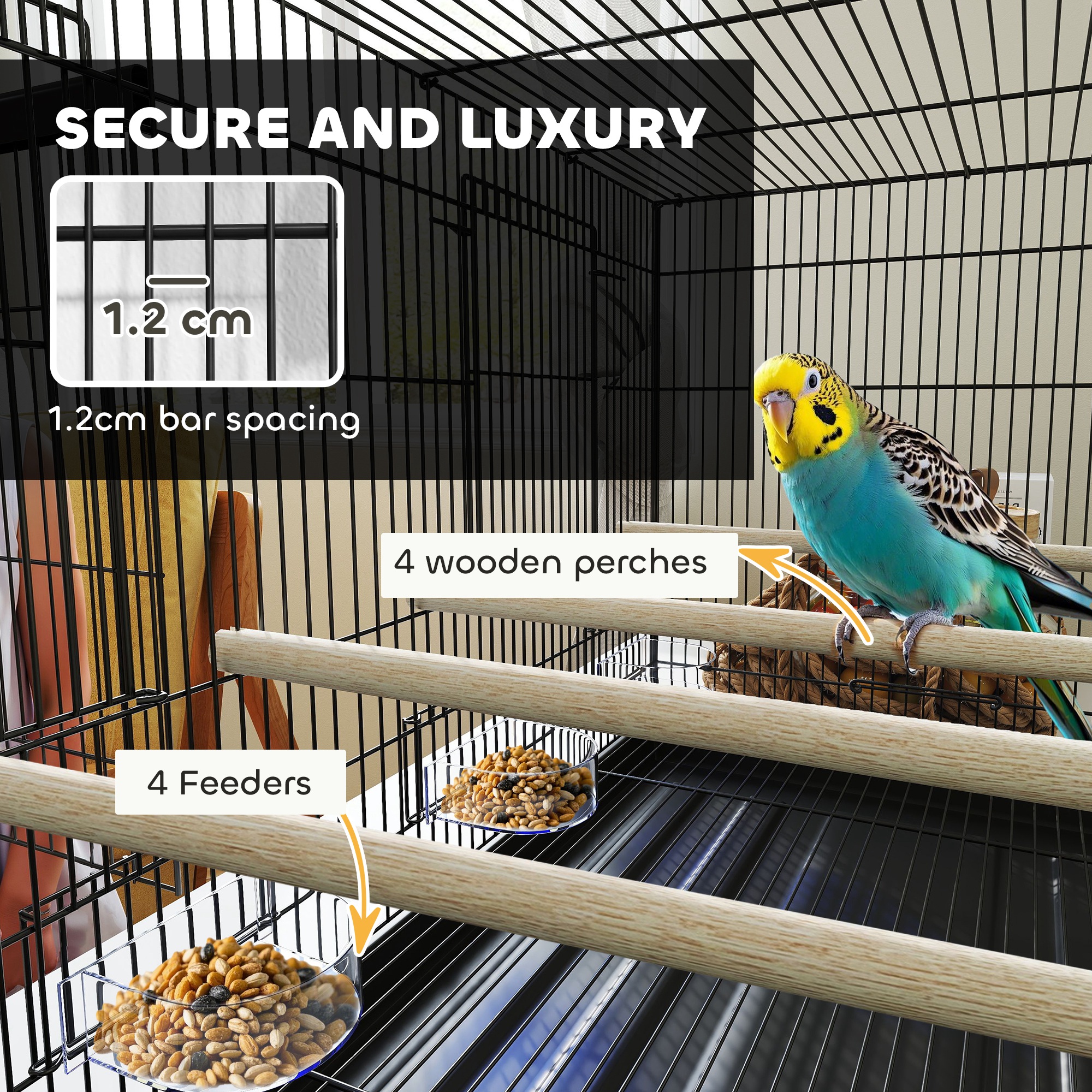 Bird Cage With Divider,4 Wooden Perches,Slide Out Tray,4 Feeders,for