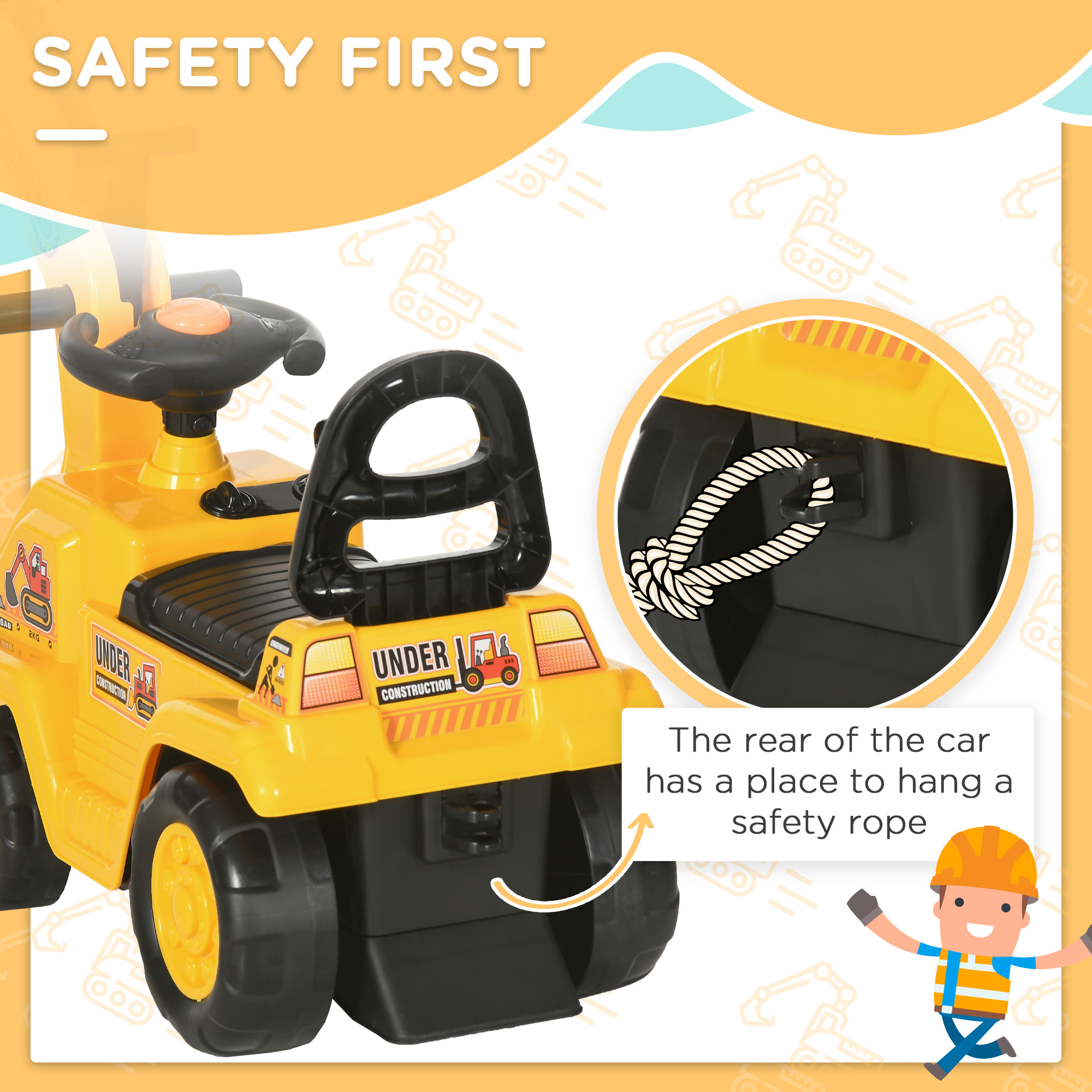 2 In 1 Kids Ride On Tractor Pull Cart With Bucket,Under Seat Storage,Horn,High — image 3