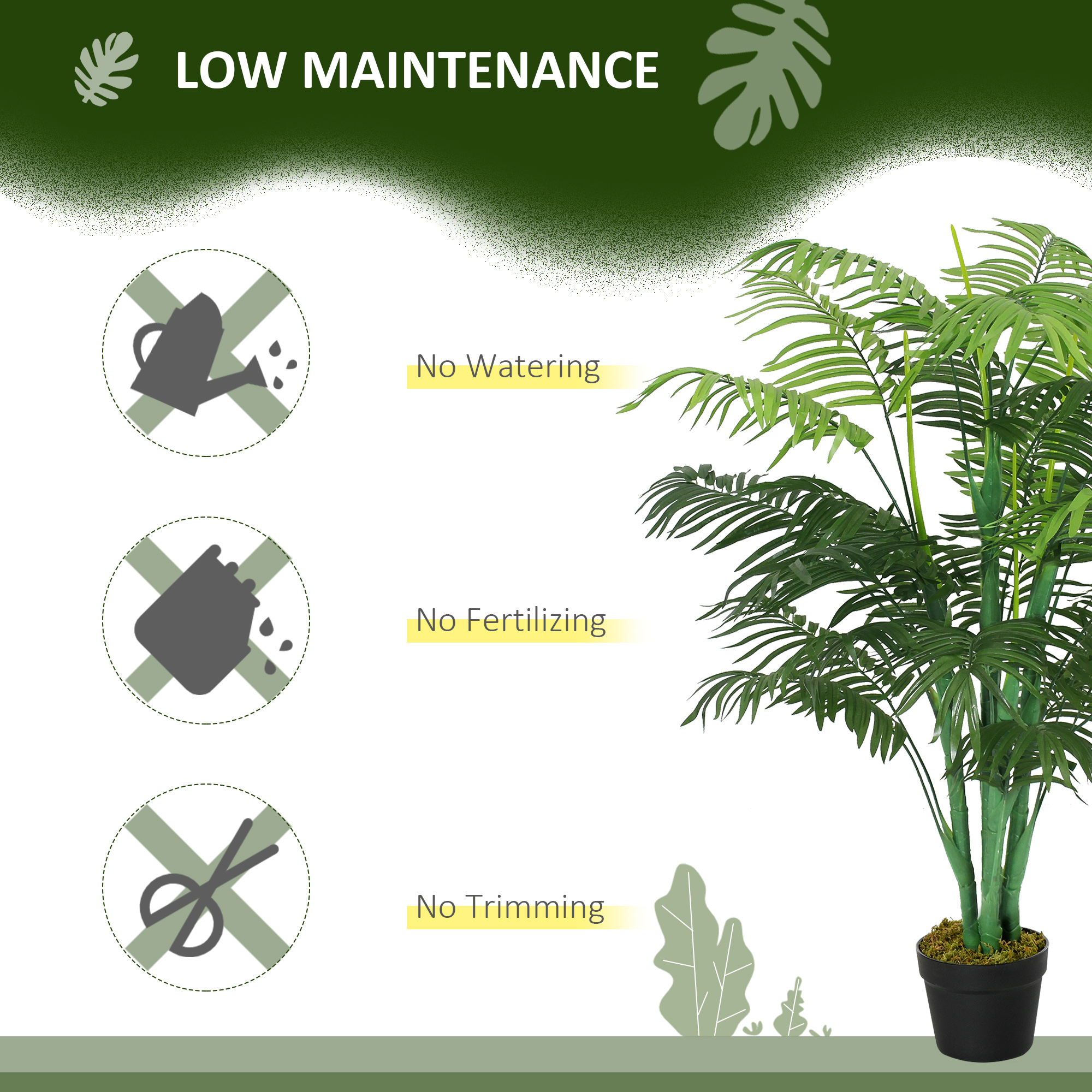 125cm/4FT Artificial Palm Plant Decorative Tree With Nursery Pot,Fake Plastic — image 4