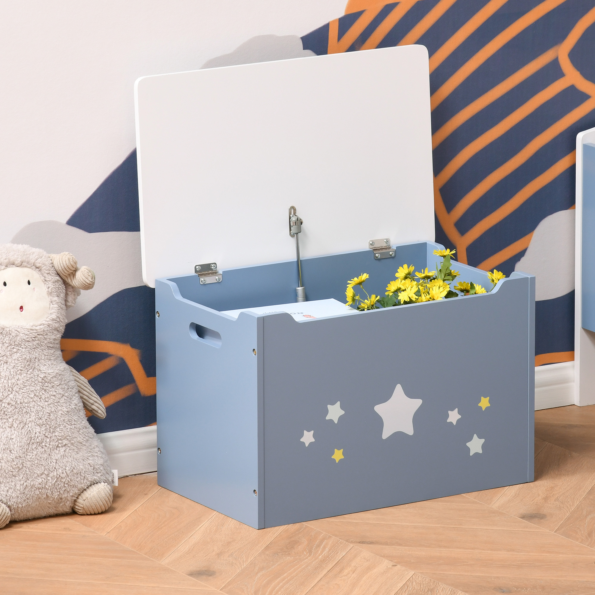 Kids Wooden Toy Box Children Storage Chest Organiser Side Handle Safety Hinge — image 3
