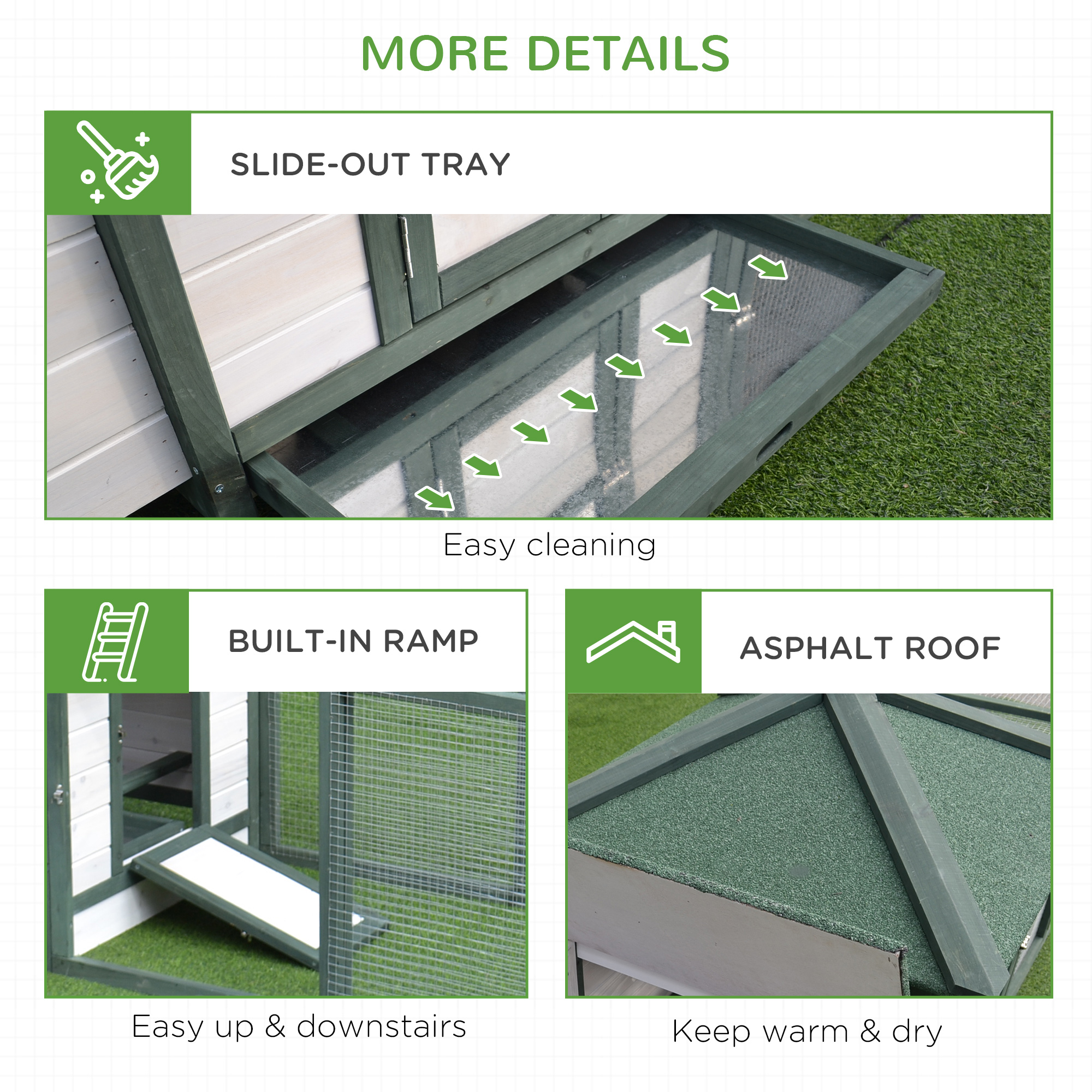 Chicken Coop,Small Animal Pet Cage W/ Nesting Box,Wooden Outdoor Run,Green — image 5
