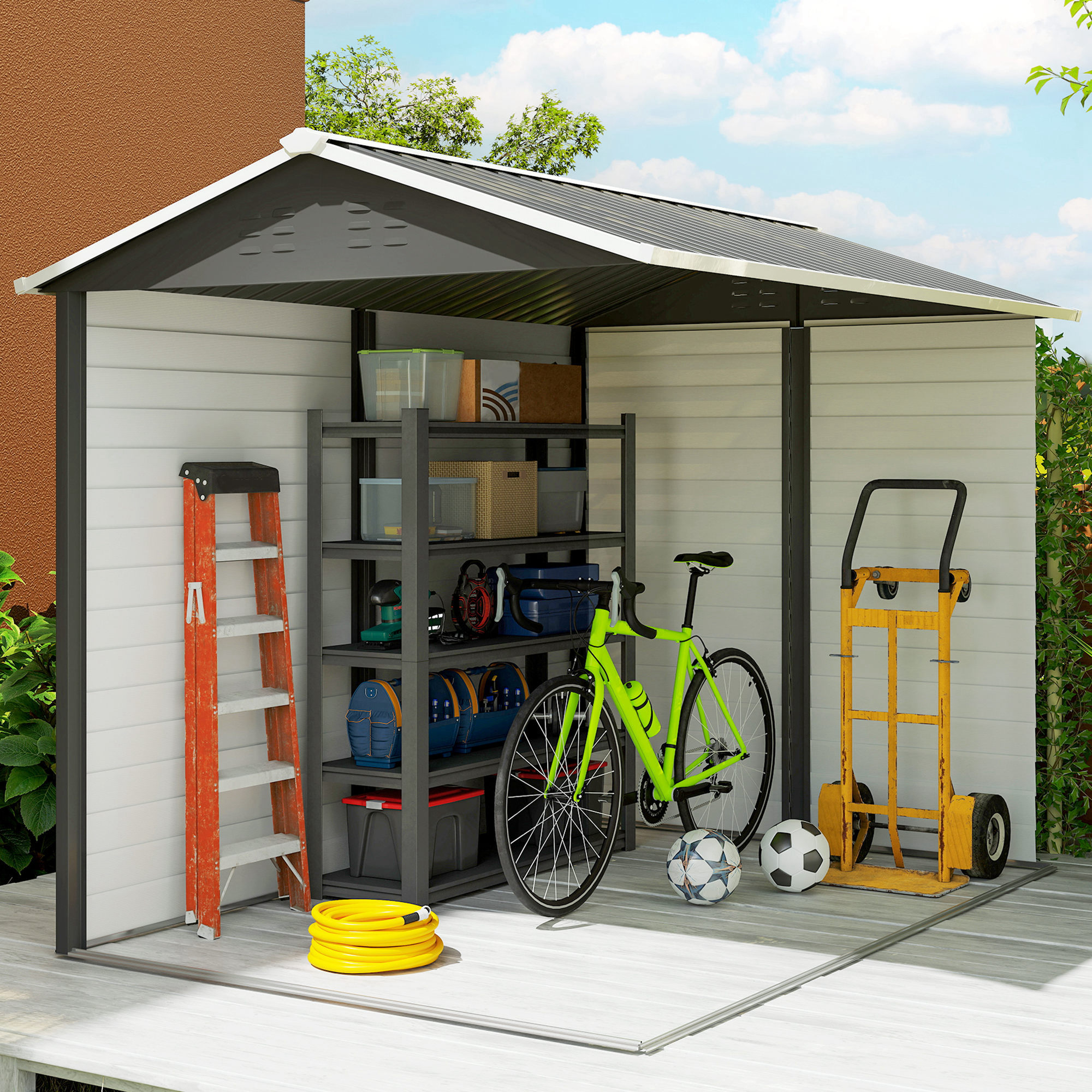 9x 6FT Metal Outdoor Garden Shed,Galvanised Tool Storage Shed W/ Sloped — image 4