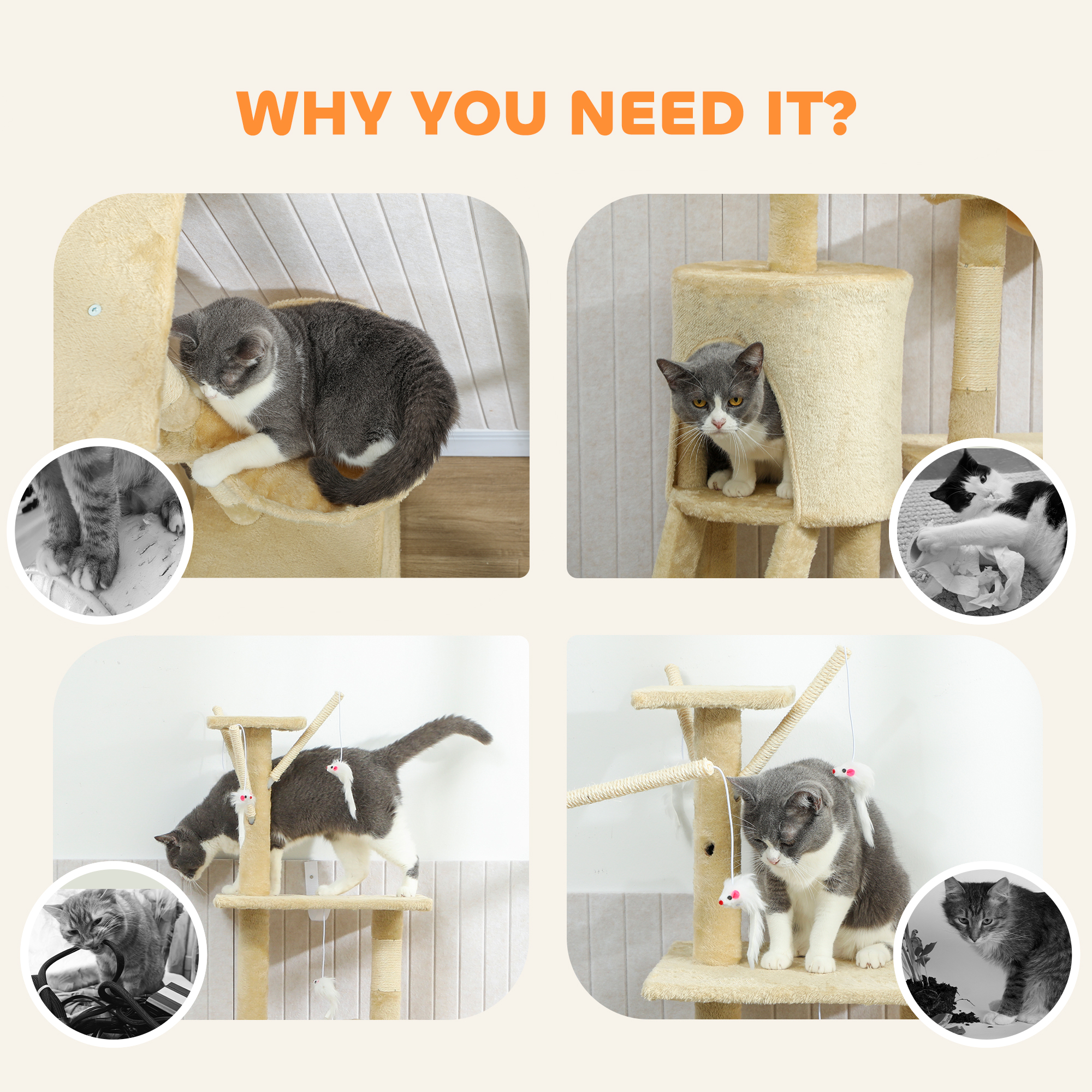 Multi-Level Cat Tower,134cm Tree With Condo And Sisal Scratching Posts — image 3