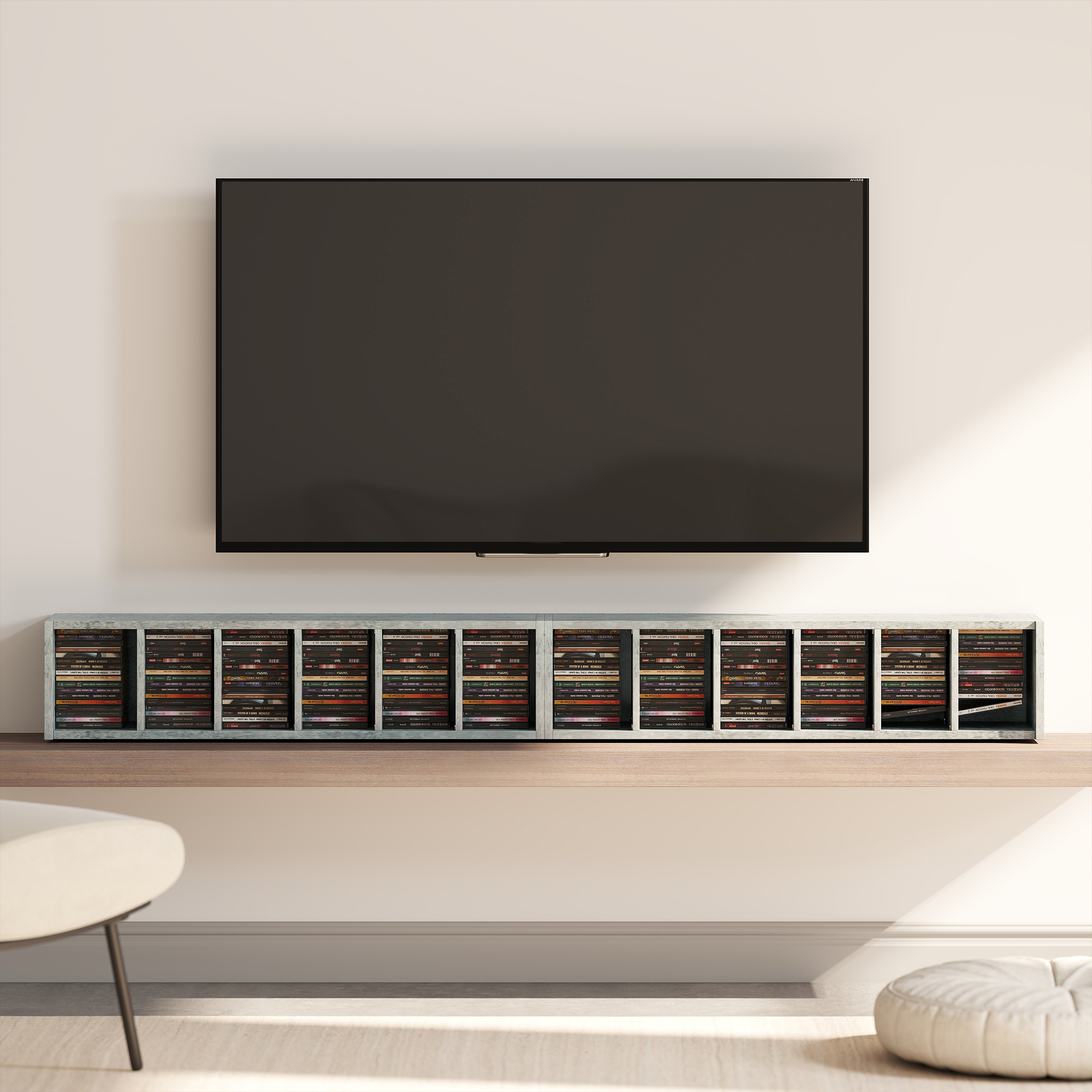 Set Of 2 CD Media Display Shelf Unit Tower Rack With Adjustable Shelves,Cement