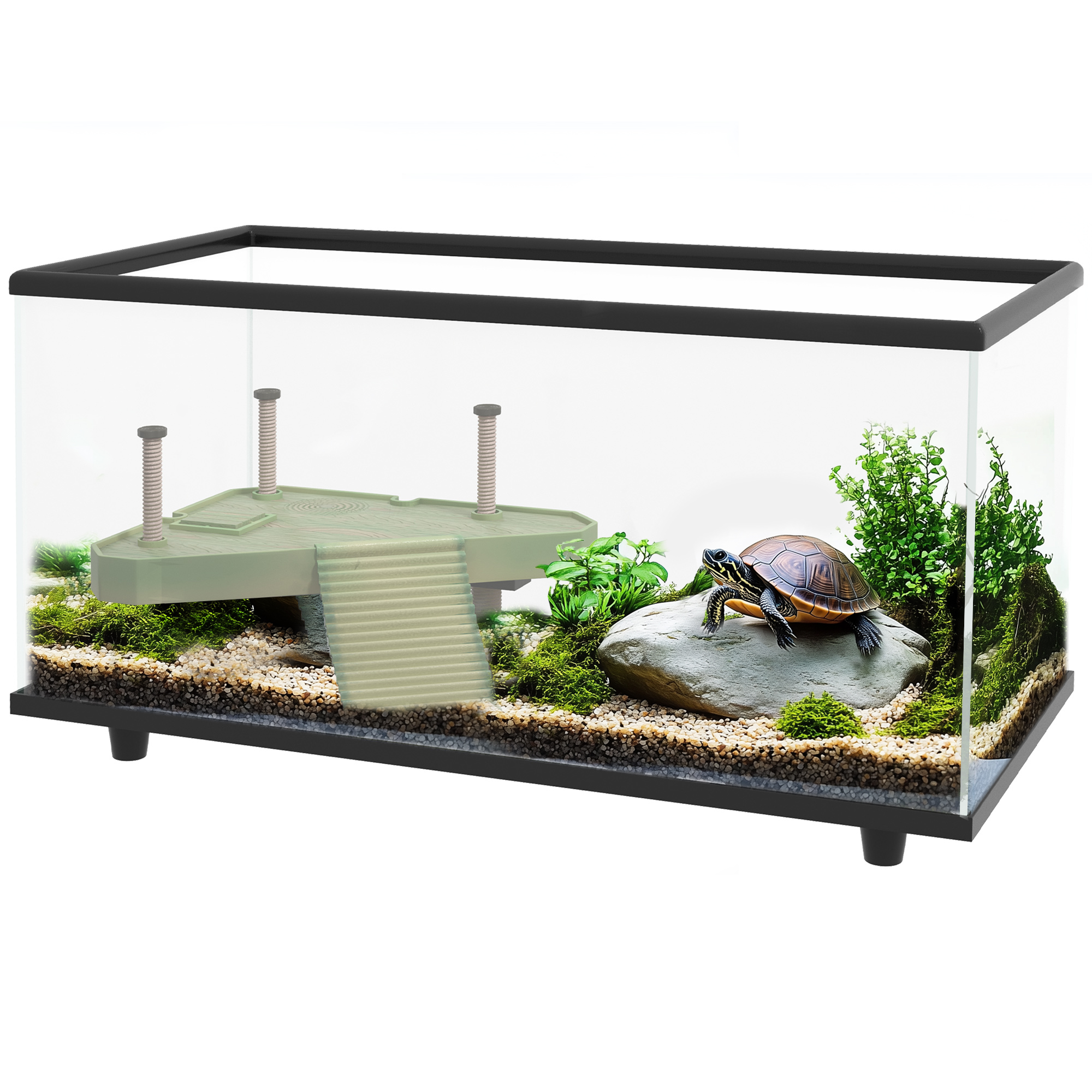50l glass turtle tank aquarium with basking platform,easy