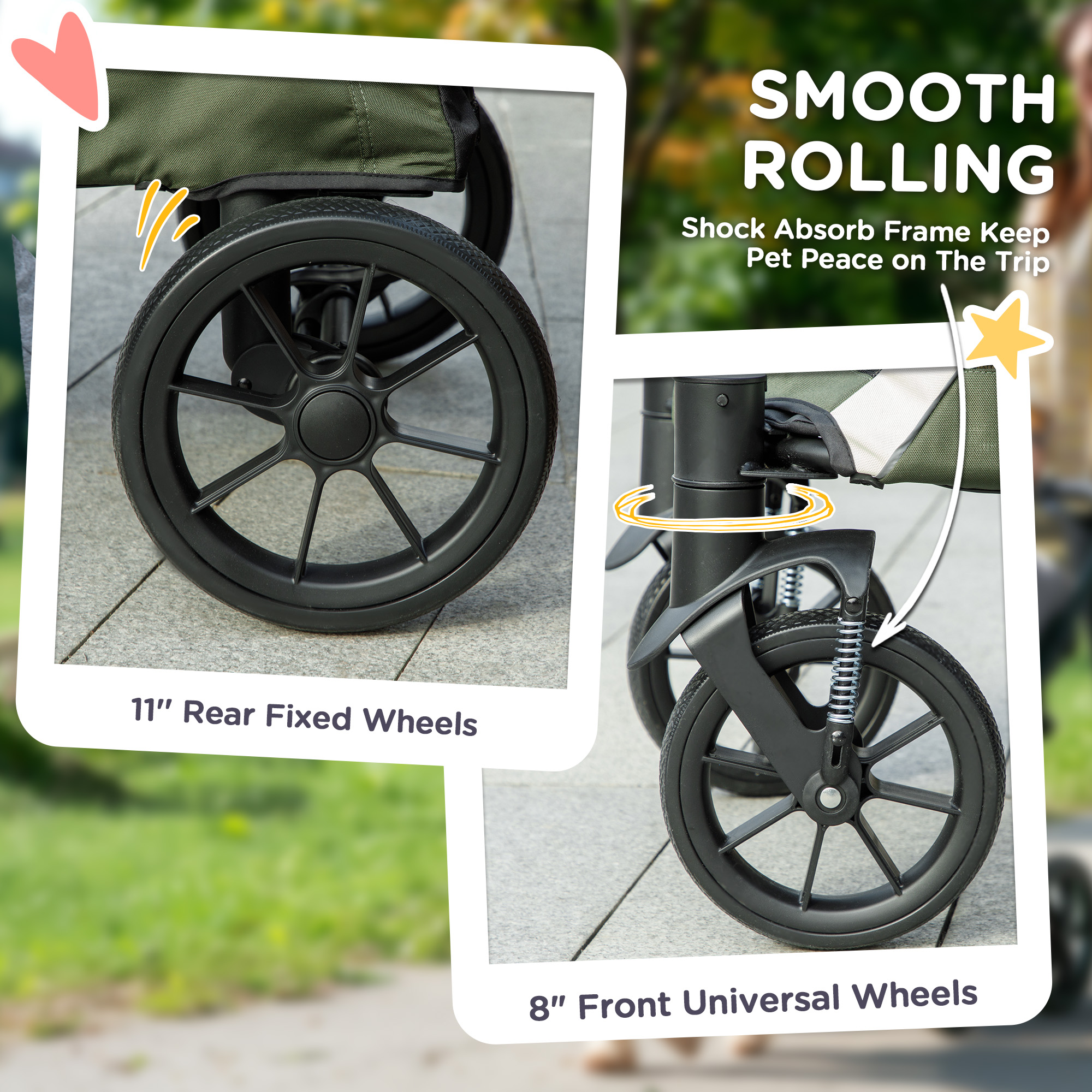 Foldable Pet Stroller For Large Dogs With Four Big Wheels,Shock-Absorbing