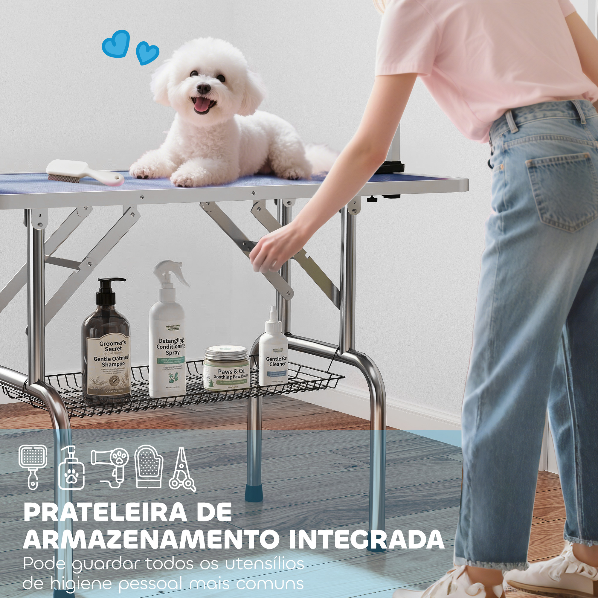 42" Dog Grooming Table,Adjustable Pet Cat Drying Beauty Table With 2 Loops — image 3